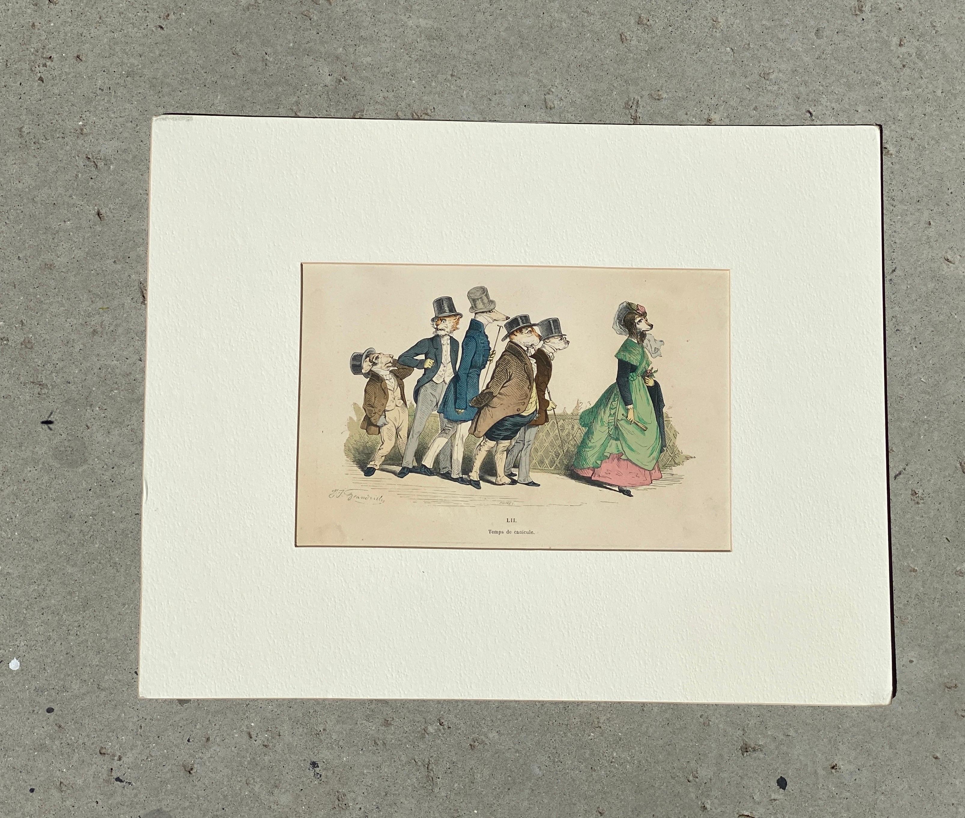 Original hand colored copper plate engraving. Printed in Paris, circa 1875.

Title: LII
“Temps de canicule”

14.5/8” W x 11. 1/2”H matted.
Image: 8.5” x 5.5”

One of a set of 4 different images purchased from the original owner. Other 3 available on