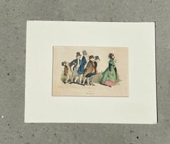 Whimsical Animal Hand Colored Copper Plate Engraving by Granville, Paris 1875