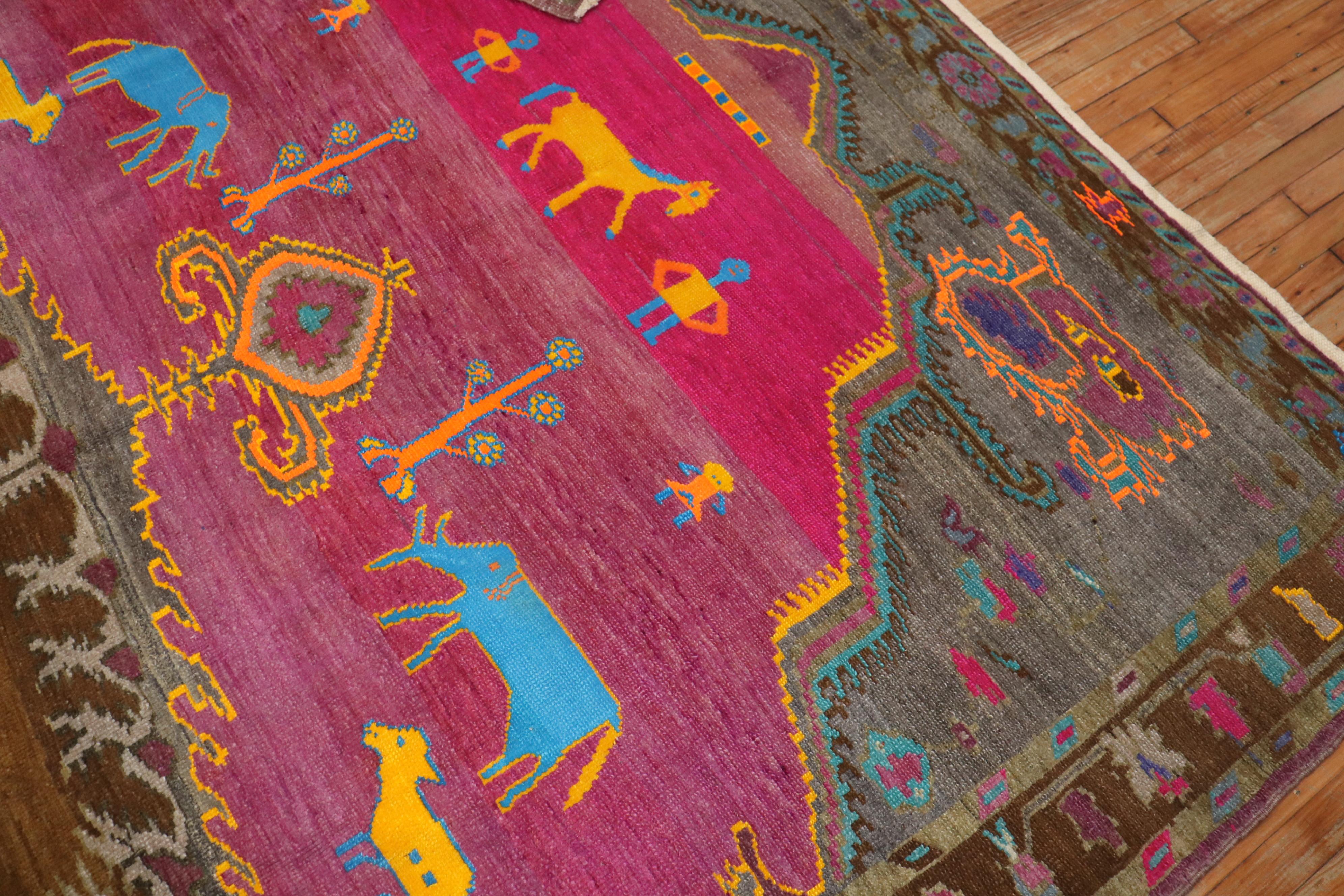 Whimsical Animal Human Figurative Turkish Rug In Good Condition For Sale In New York, NY