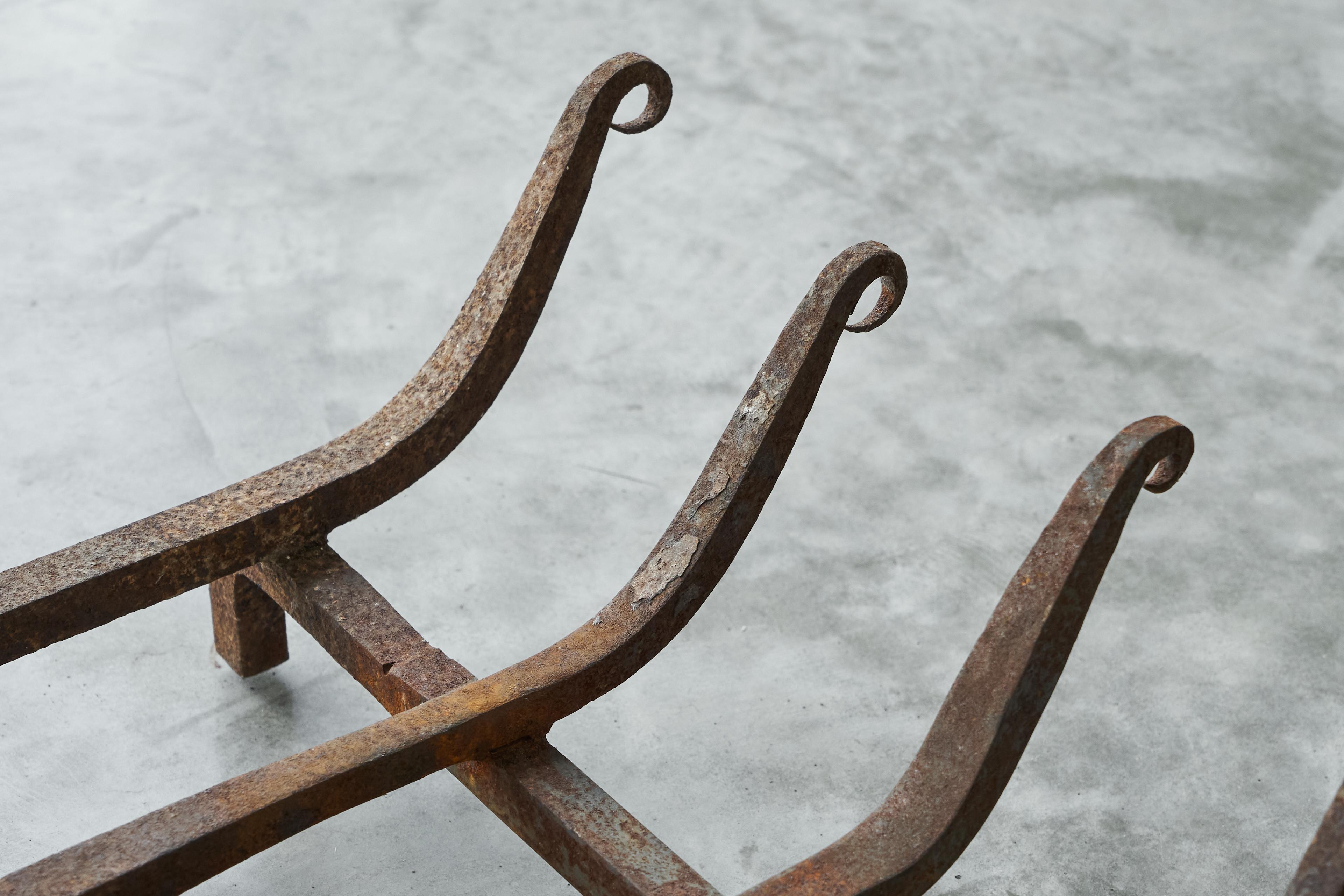 Whimsical Antique Duck Shaped Fire Grate / Andirons in Rusted Wrought Iron 4