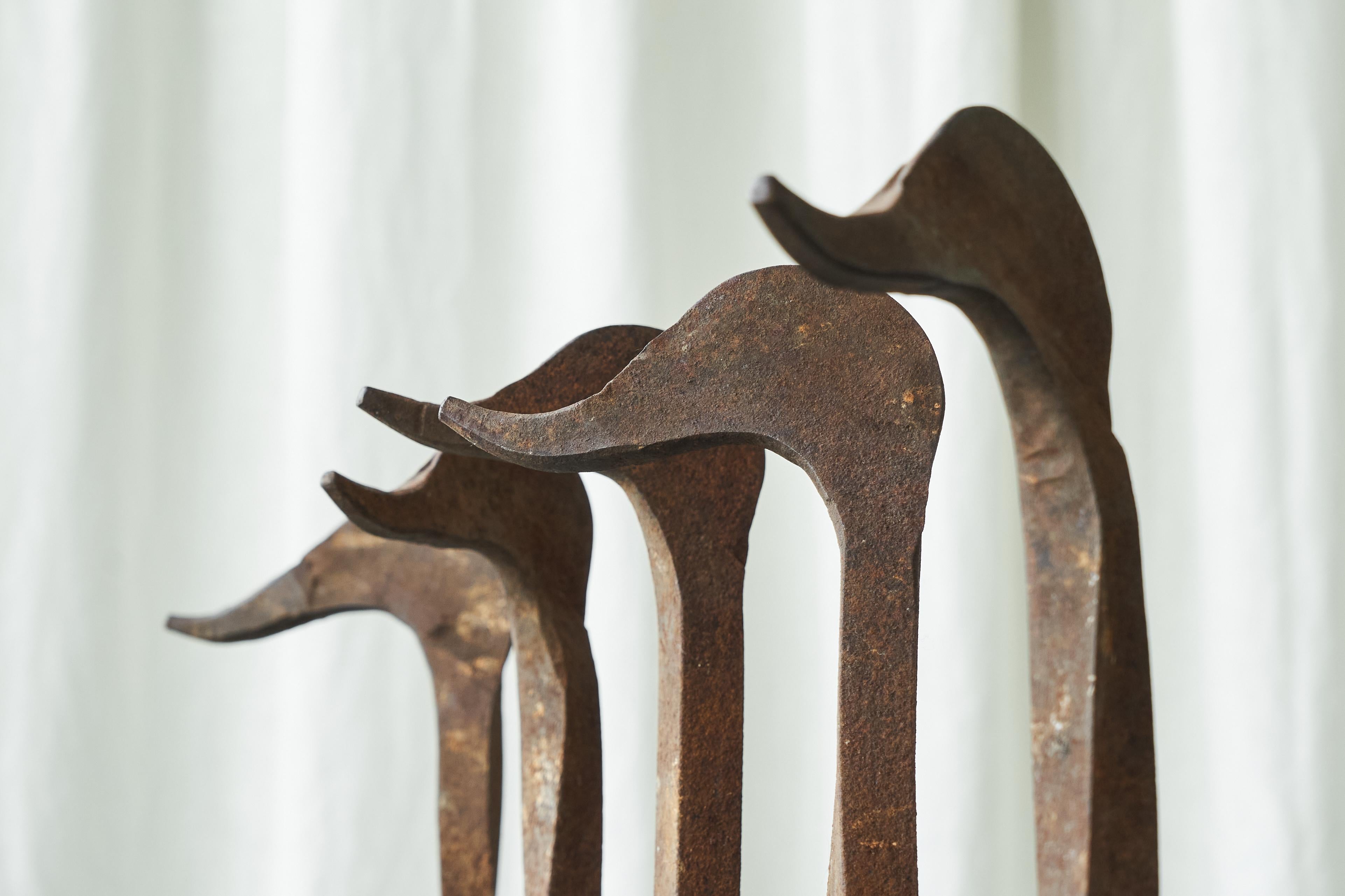 Art Deco Whimsical Antique Duck Shaped Fire Grate / Andirons in Rusted Wrought Iron