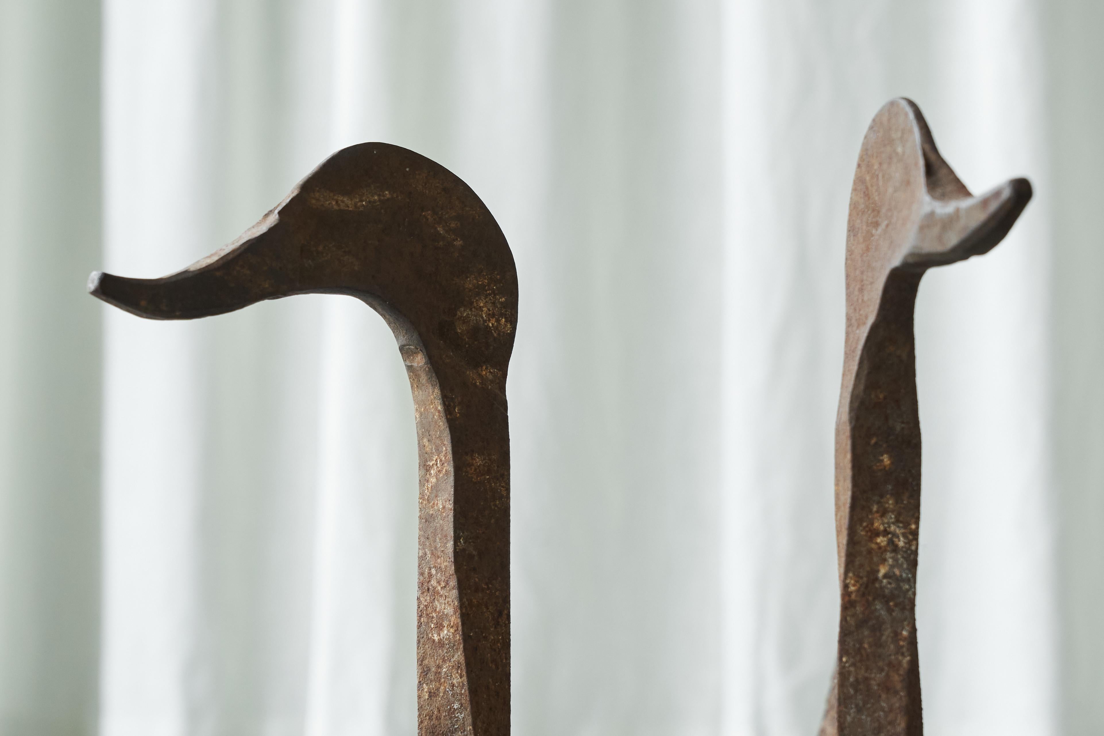 Hand-Crafted Whimsical Antique Duck Shaped Fire Grate / Andirons in Rusted Wrought Iron