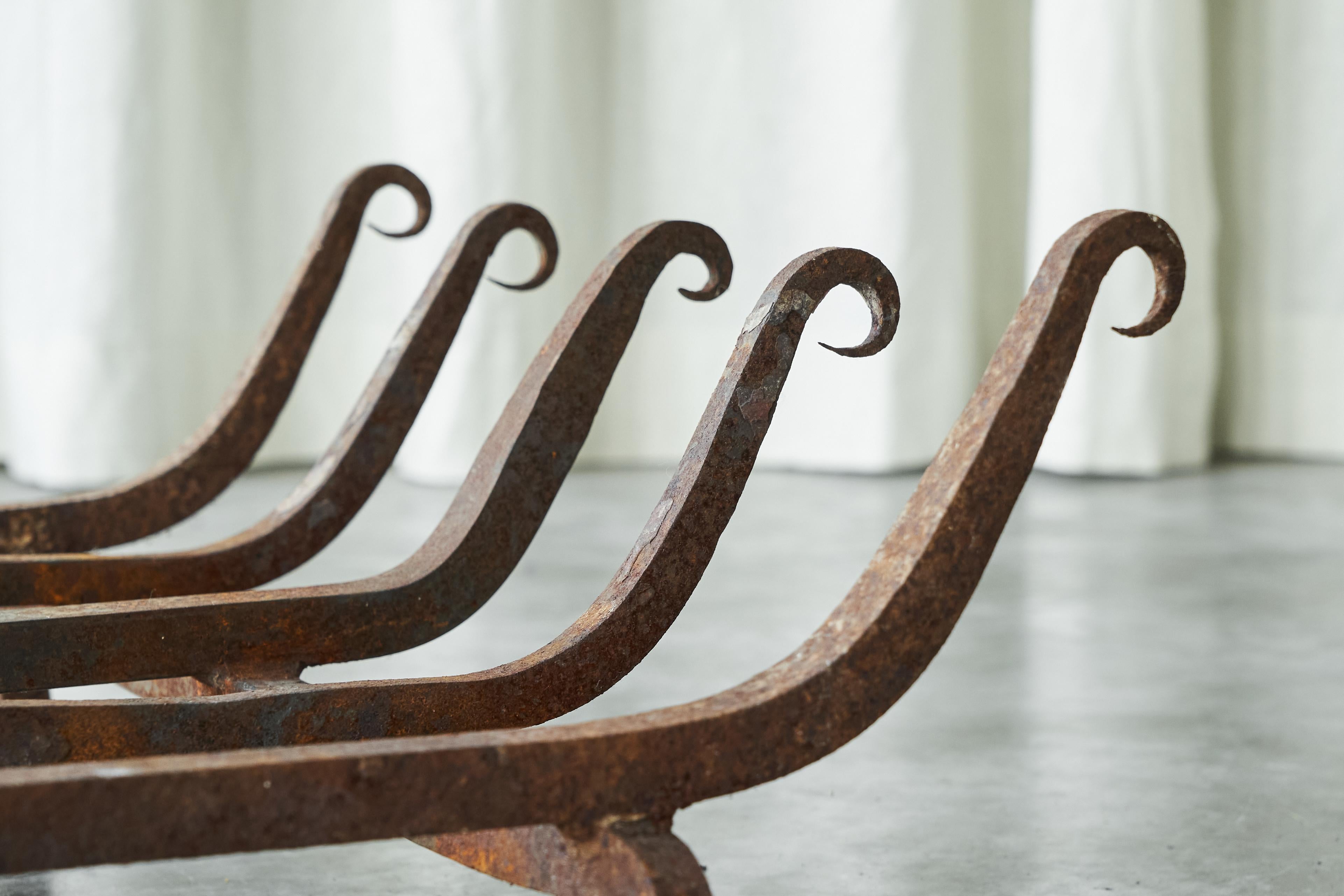 Whimsical Antique Duck Shaped Fire Grate / Andirons in Rusted Wrought Iron 2