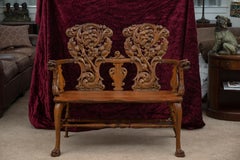 Whimsical Antique Love Seat w/ Carved Faces, Claw Feet & Carved Arms, ca.1900