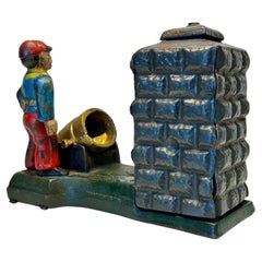 Whimsical Antique Painted Cast Iron Artillery Bank Mechanical Money Box - AS IS