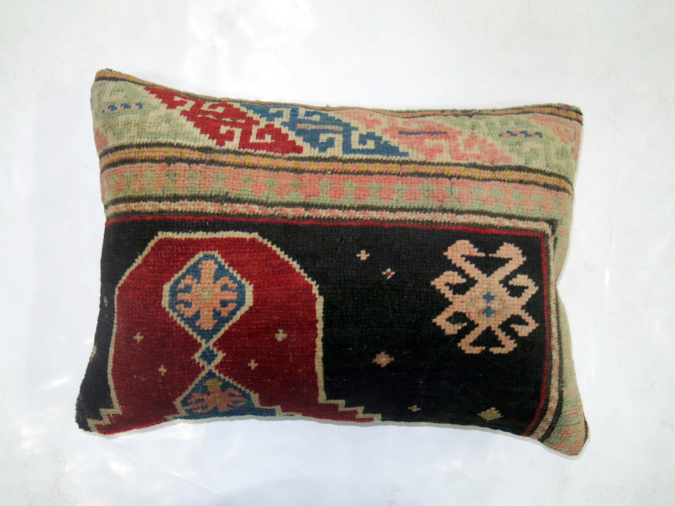 20th Century Whimsical Antique Wool Turkish Rug Khotan Inspired Lumbar Size Pillow For Sale