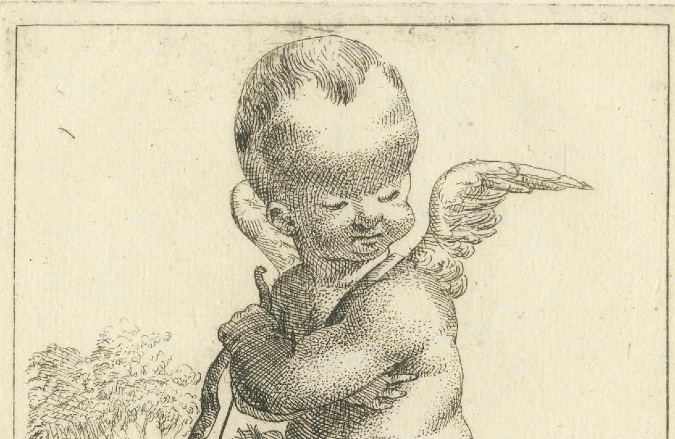 Engraved Whimsical Archers: Duo of Baroque Putti, circa 1620 For Sale