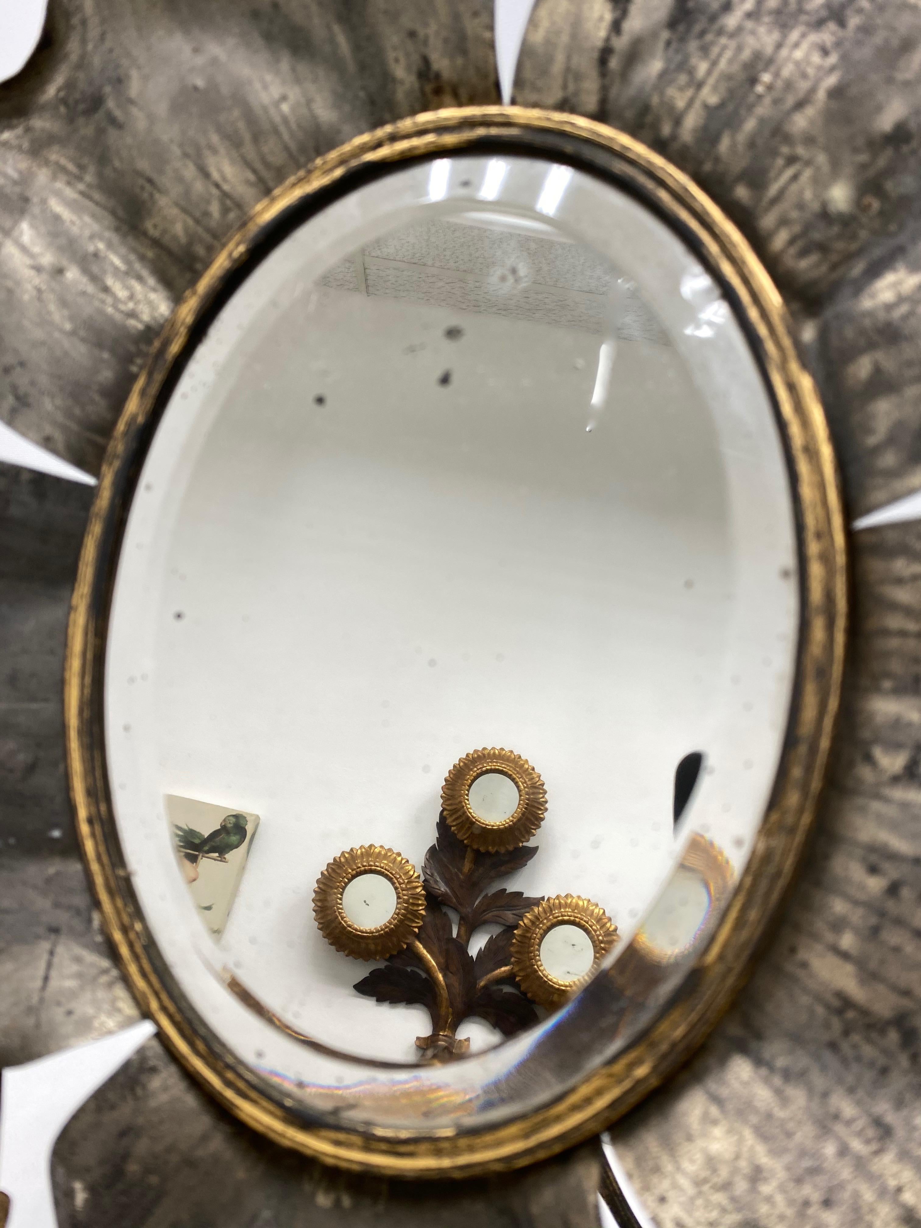 Gorgeous Art Nouveau distressed Vanity Mirror part gilt Metal small Lizard 1900s 3
