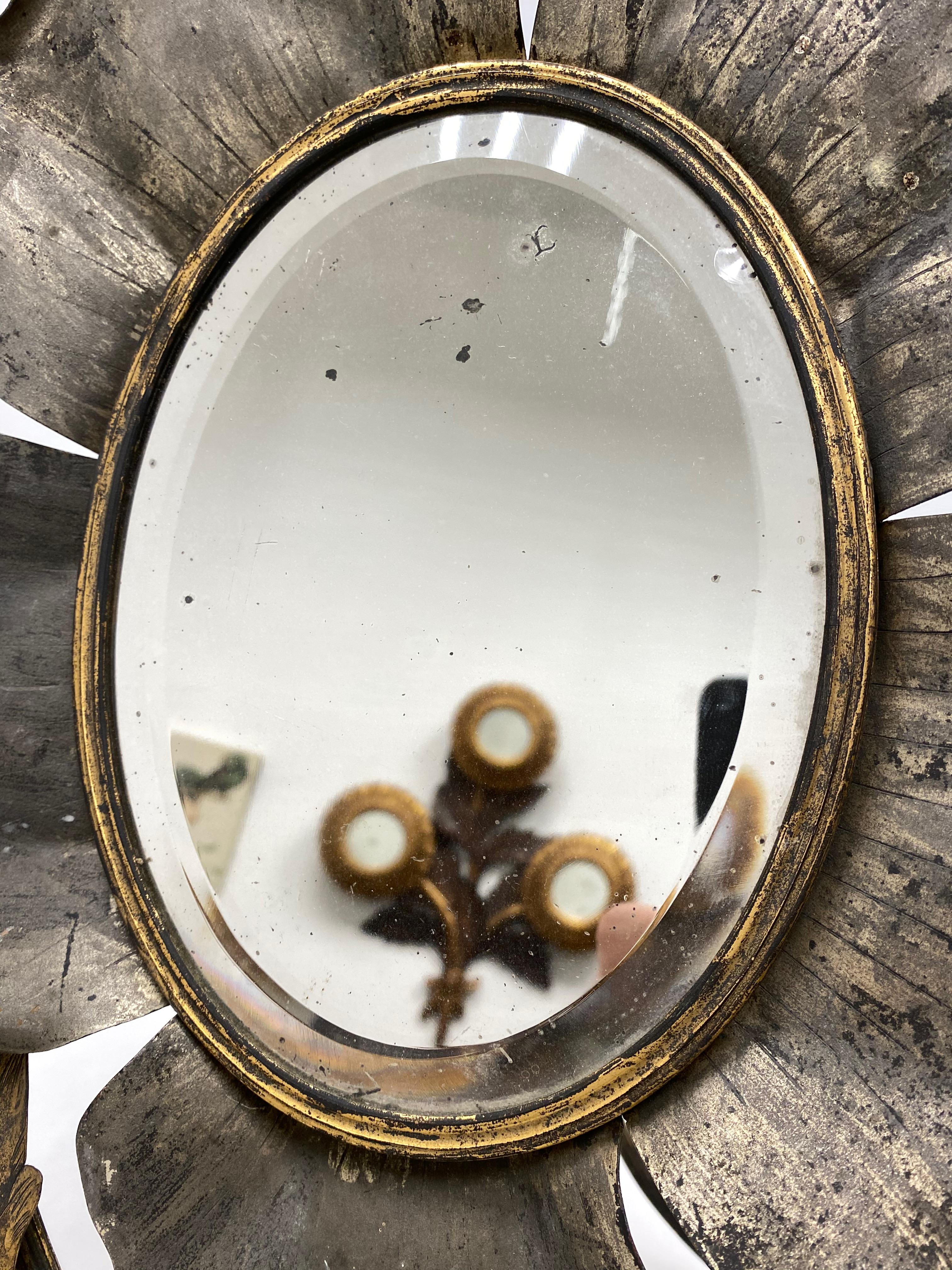Gorgeous Art Nouveau distressed Vanity Mirror part gilt Metal small Lizard 1900s 4