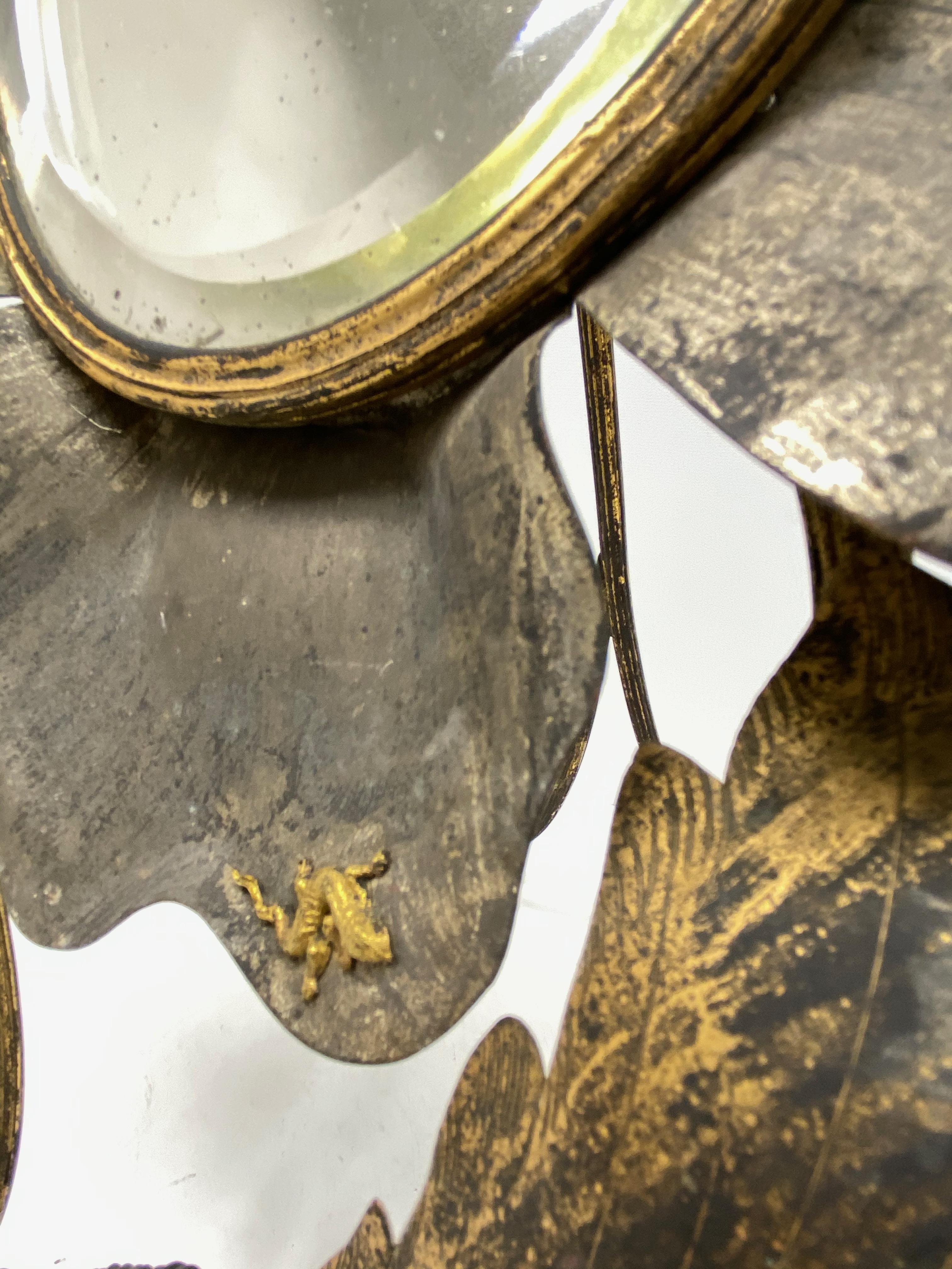 Gorgeous Art Nouveau distressed Vanity Mirror part gilt Metal small Lizard 1900s 10
