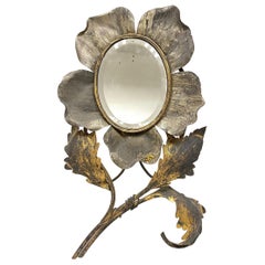 Antique Gorgeous Art Nouveau distressed Vanity Mirror part gilt Metal small Lizard 1900s