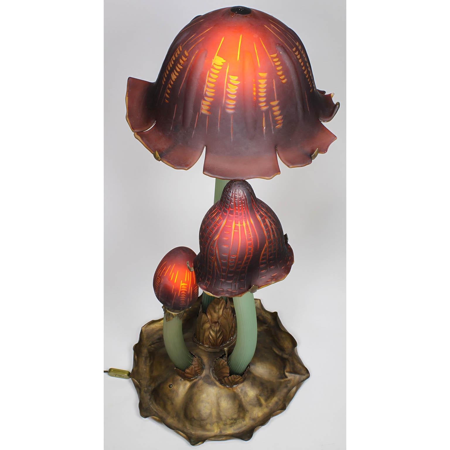 Art Nouveau Whimsical Art-Nouveau Style Mushroom Glass Lamp after Émile Gallé 