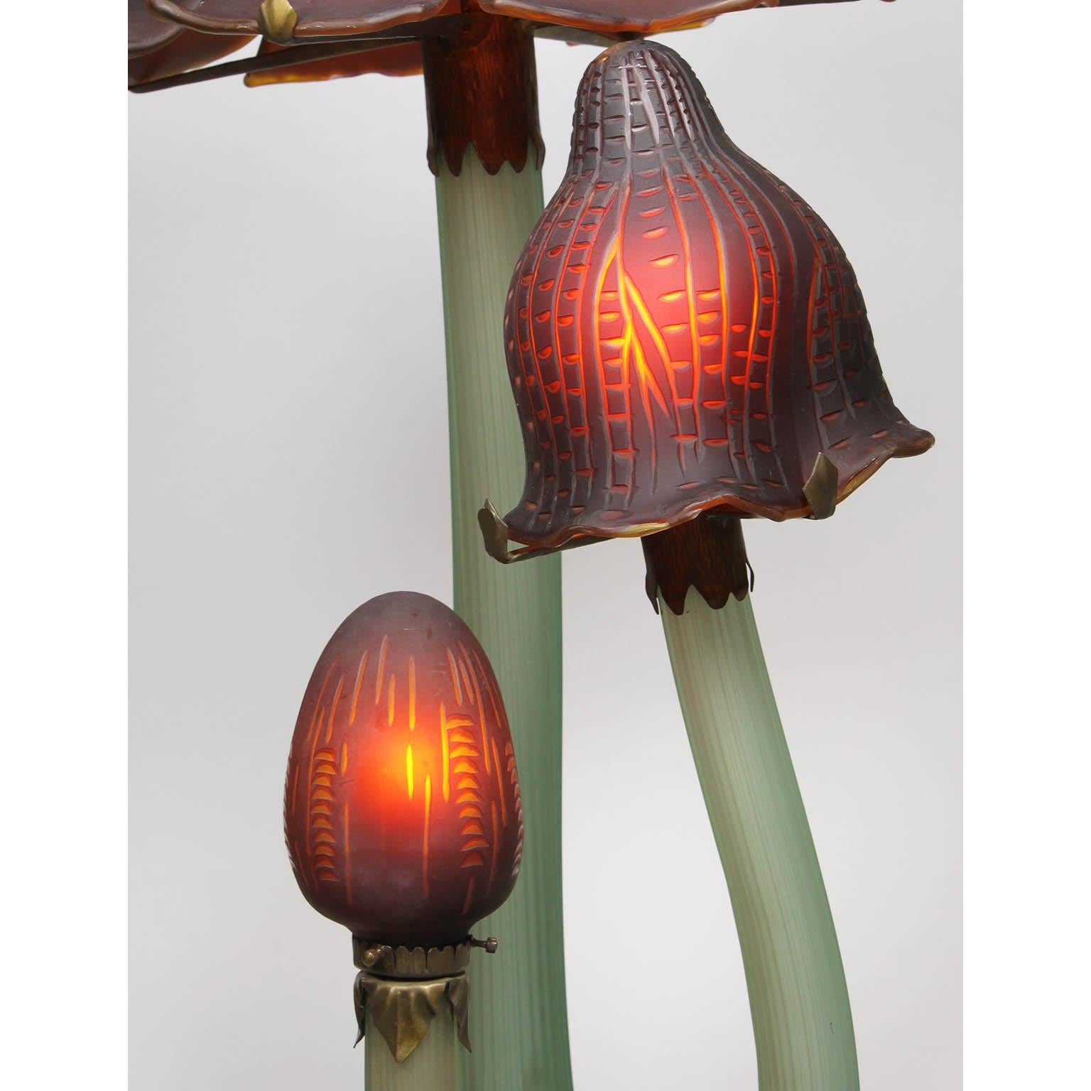 Molded Whimsical Art-Nouveau Style Mushroom Glass Lamp after Émile Gallé 