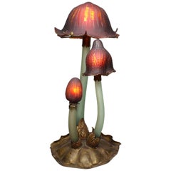 Whimsical Art-Nouveau Style Mushroom Glass Lamp after Émile Gallé "Les Coprins"