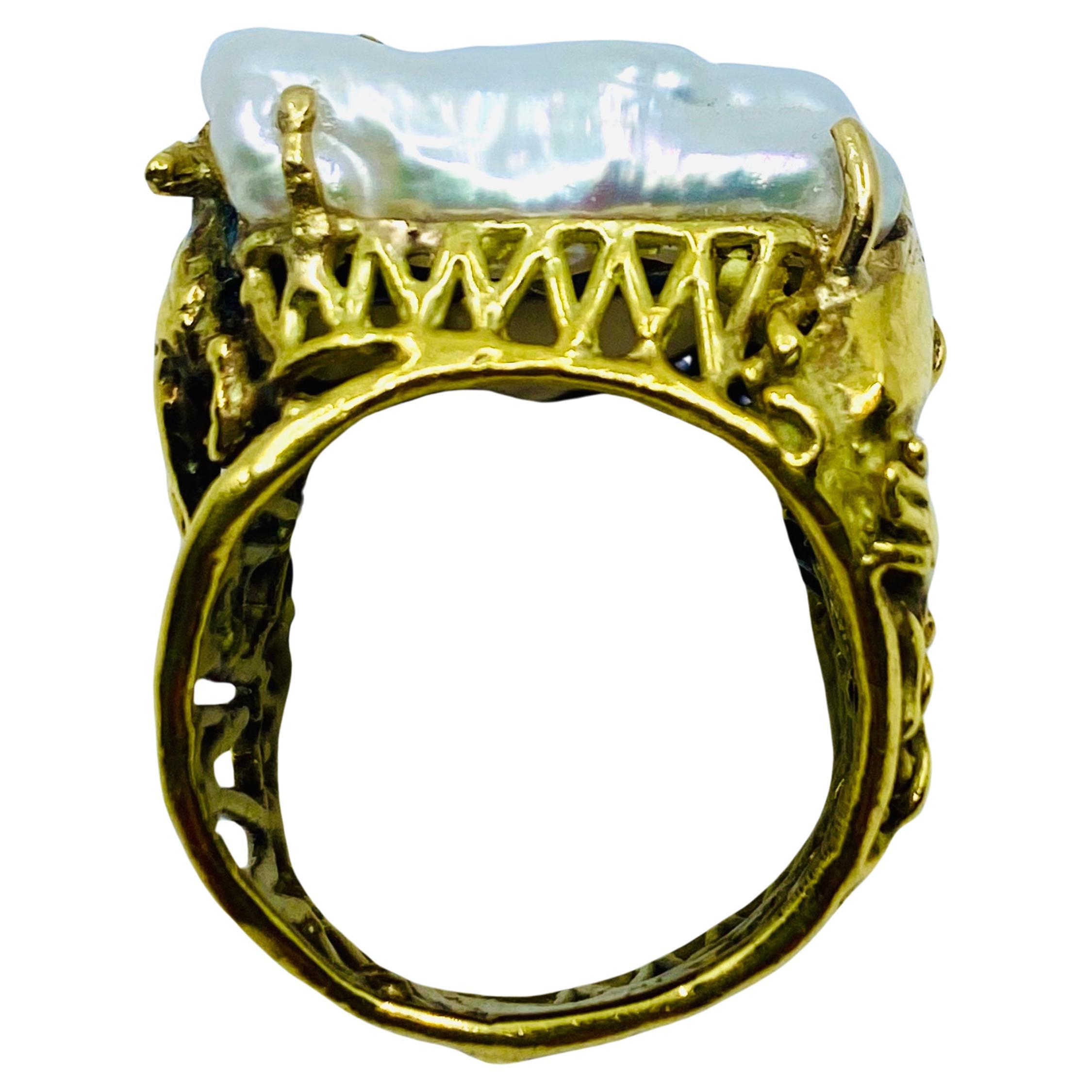 Whimsical Artisan Ring Pearl Gemstones 18k Gold For Sale 6