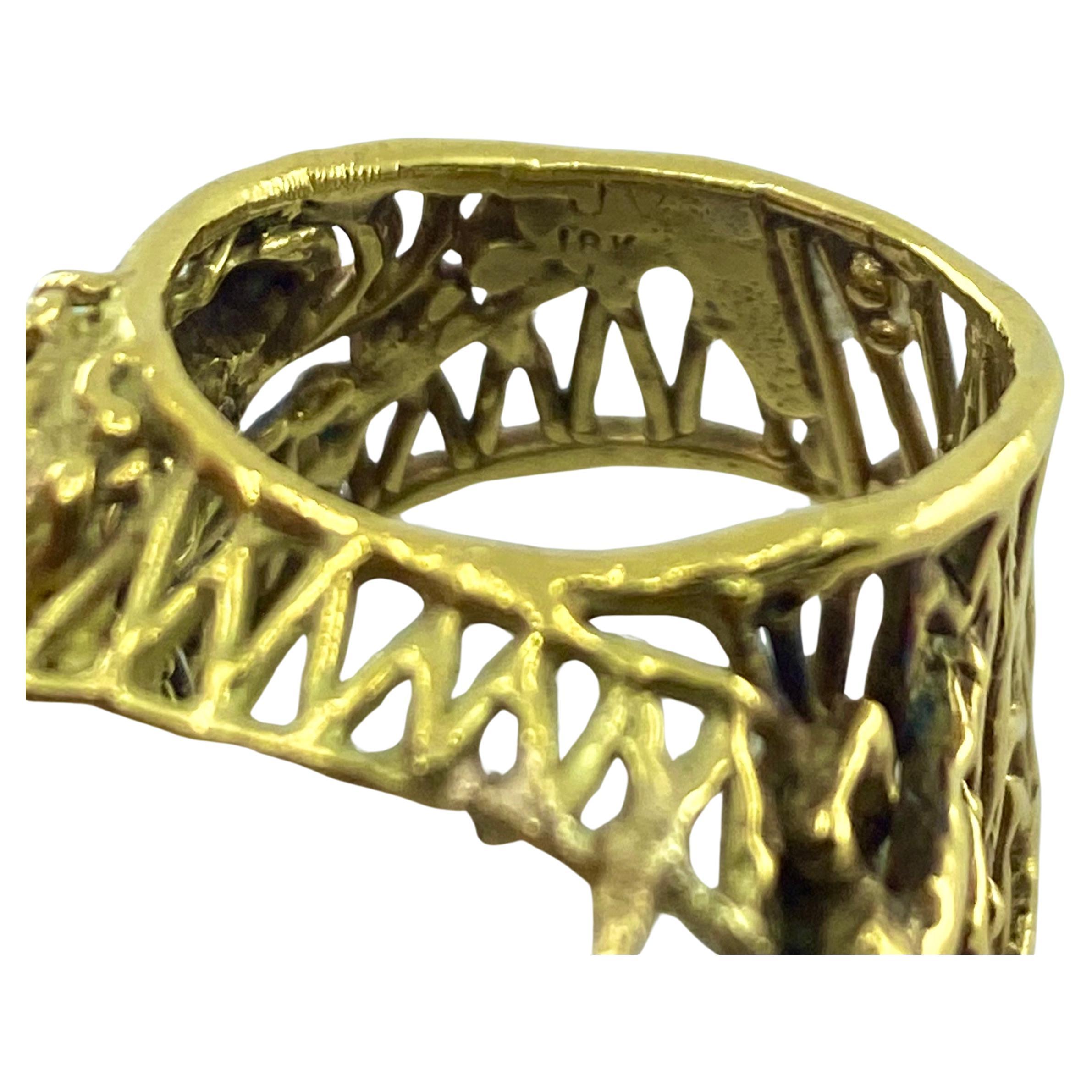 Whimsical Artisan Ring Pearl Gemstones 18k Gold For Sale 8