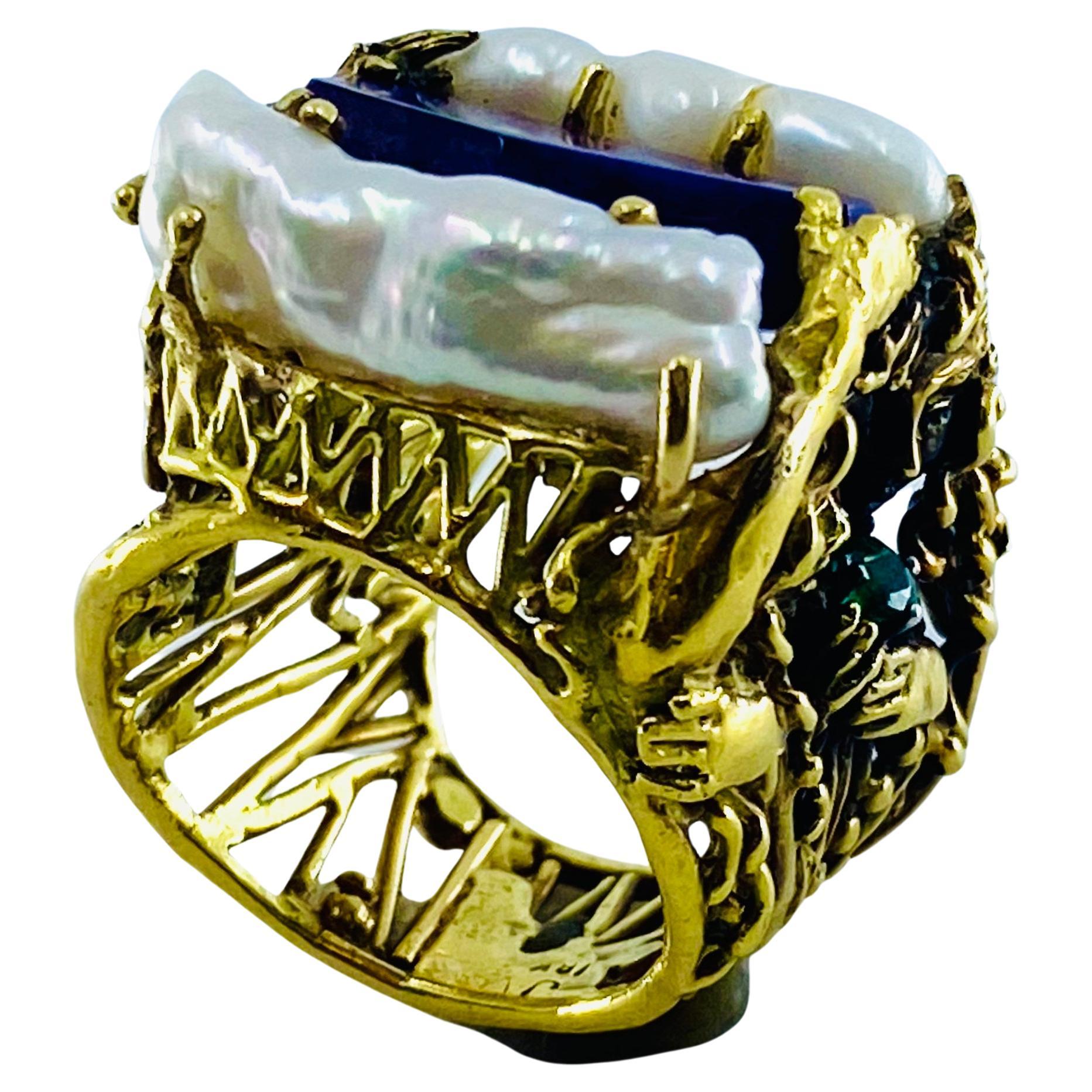 Skurrile handwerkliche Ringperlen-Edelsteine 18k Gold für Damen oder Herren im Angebot