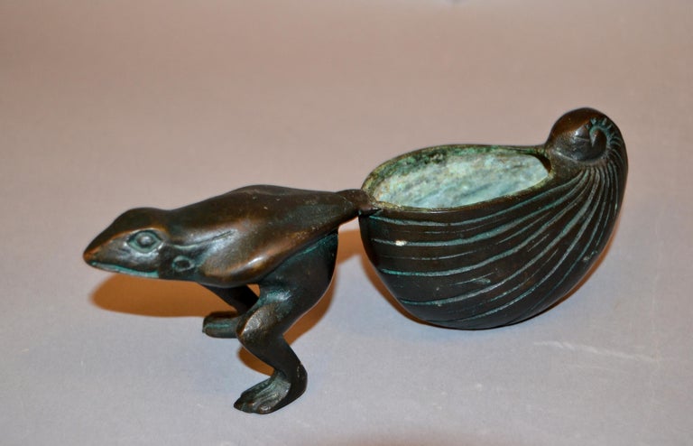 American Whimsical Asian Inspired Bronze Frog Animal Sculpture, Bowl, Flower Pot Planter For Sale