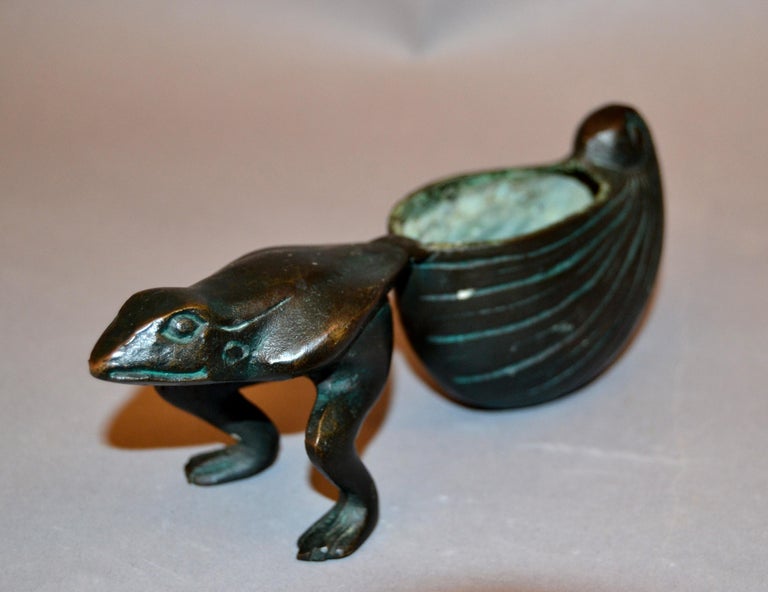 Cast Whimsical Asian Inspired Bronze Frog Animal Sculpture, Bowl, Flower Pot Planter For Sale
