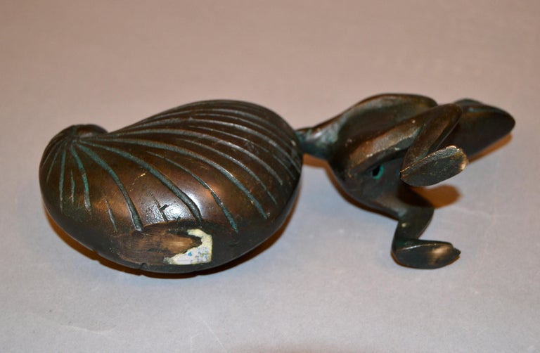 20th Century Whimsical Asian Inspired Bronze Frog Animal Sculpture, Bowl, Flower Pot Planter For Sale