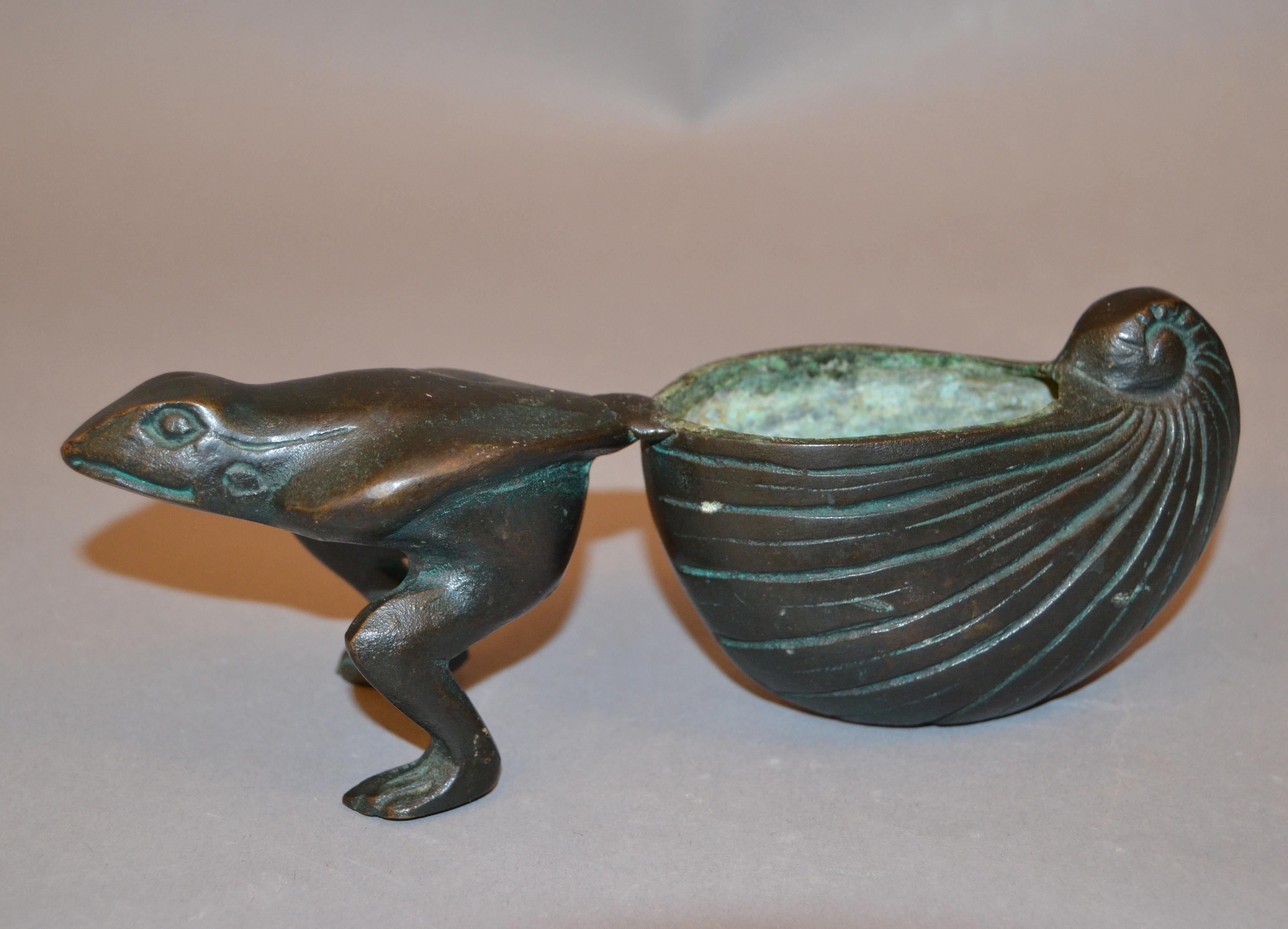 Cast Whimsical Asian Inspired Bronze Frog Animal Sculpture Bowl Flowerpot Planter