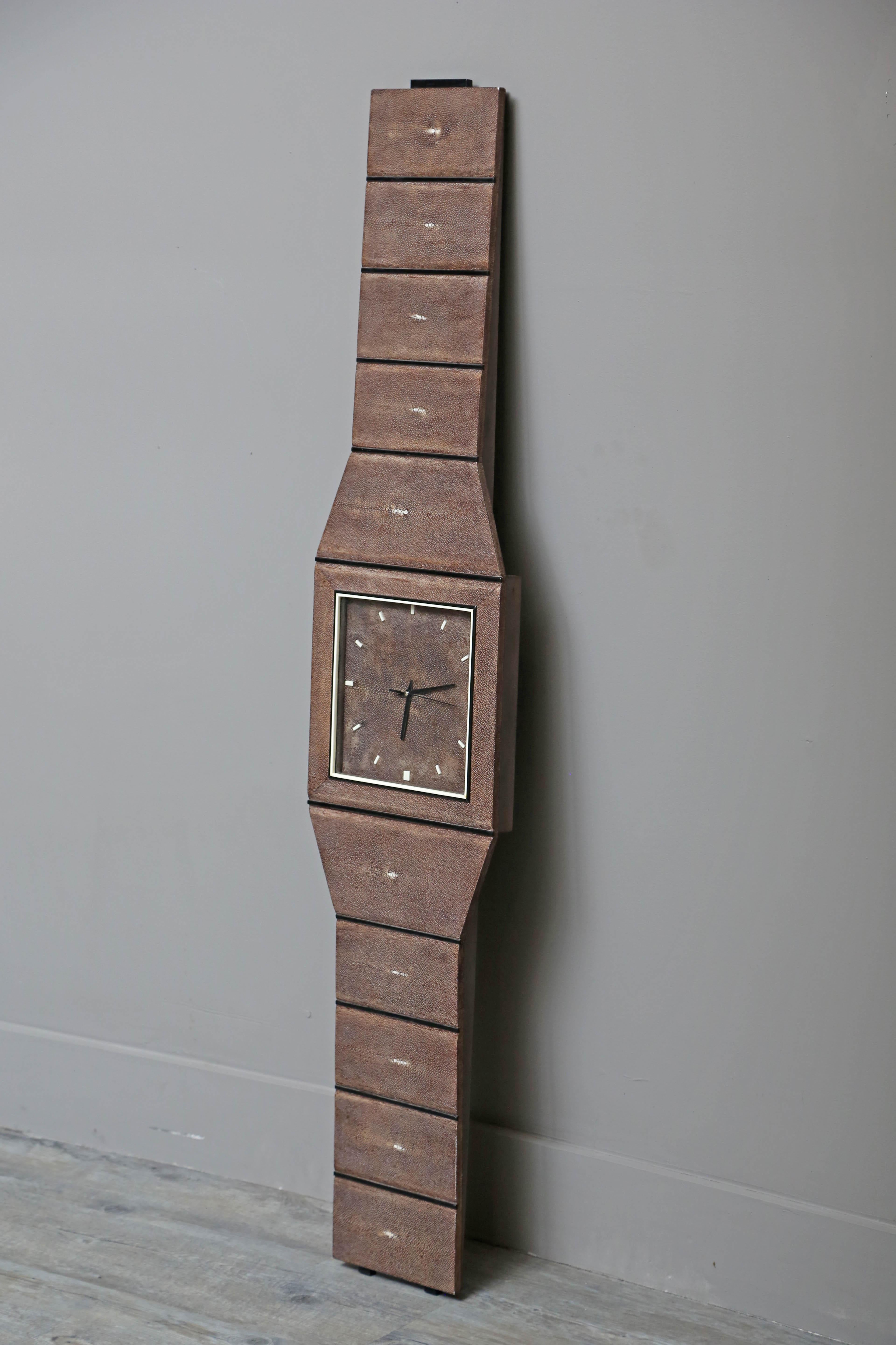 Oversized wristwatch shagreen wall clock fabricated in France by Serge de Troyer.