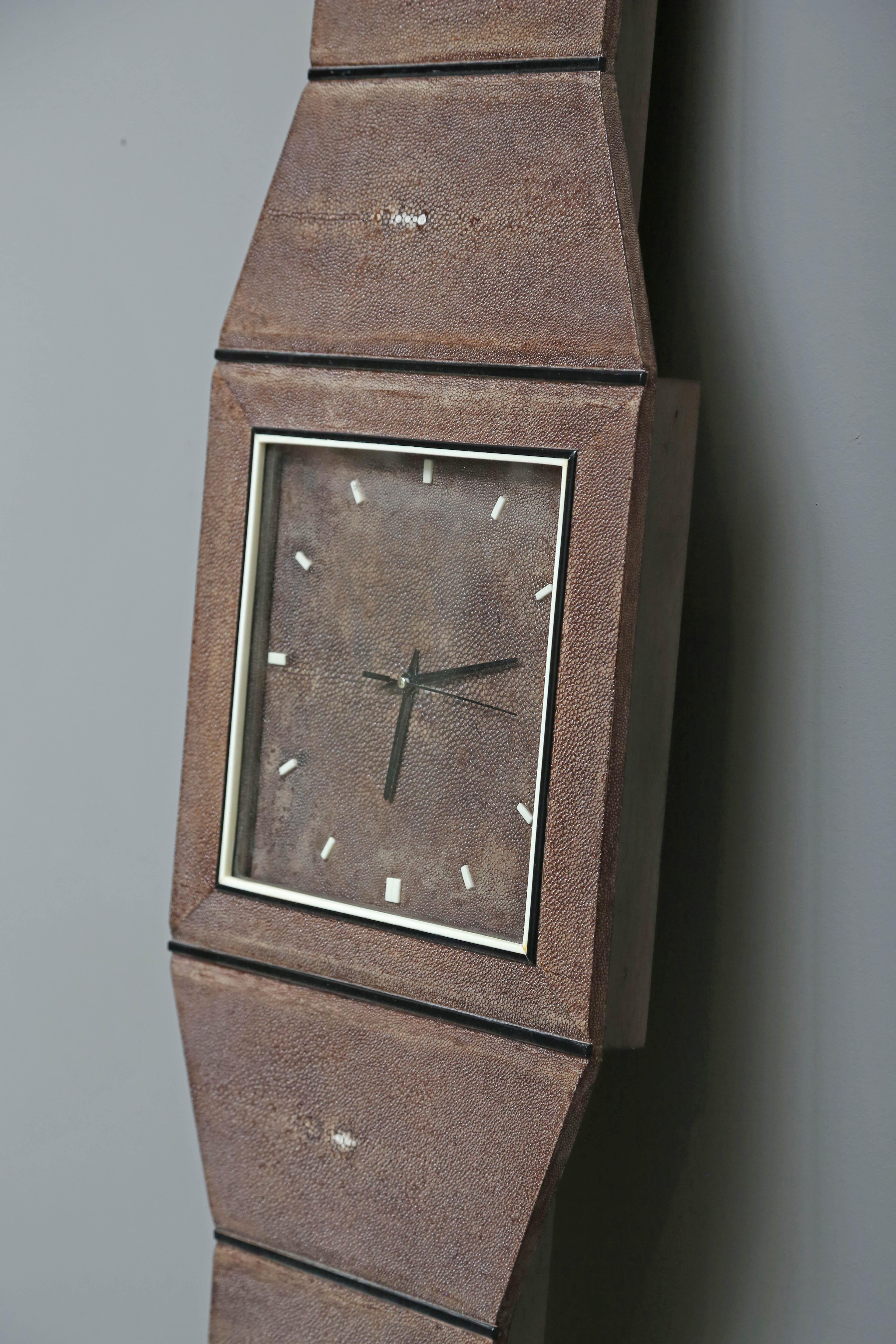 French Whimsical Authentic Shagreen Wall Clock by Serge de Troyer, France, 2010
