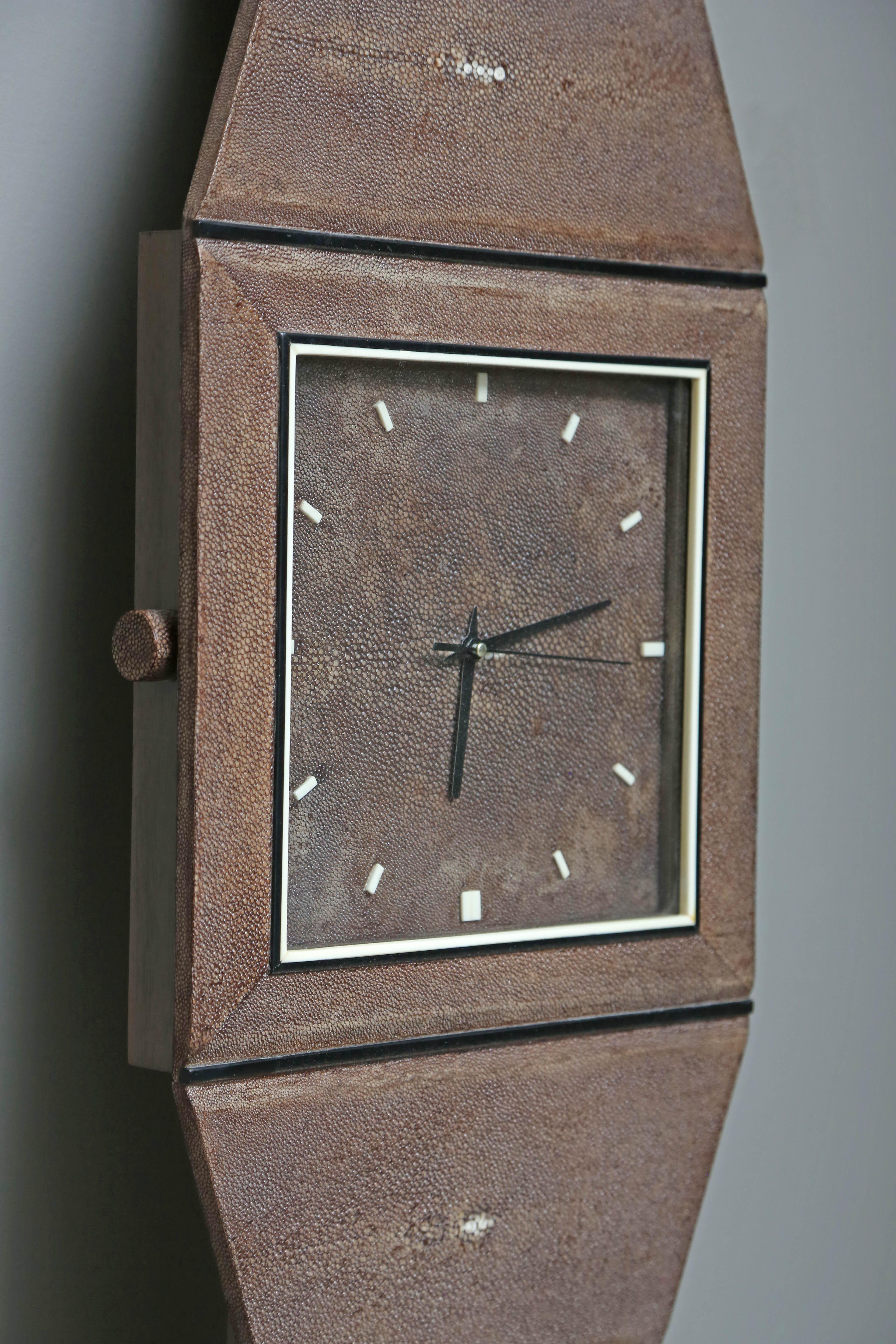 Contemporary Whimsical Authentic Shagreen Wall Clock by Serge de Troyer, France, 2010