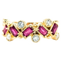 Whimsical Baguette Ruby & Diamond Ring in Yellow Gold