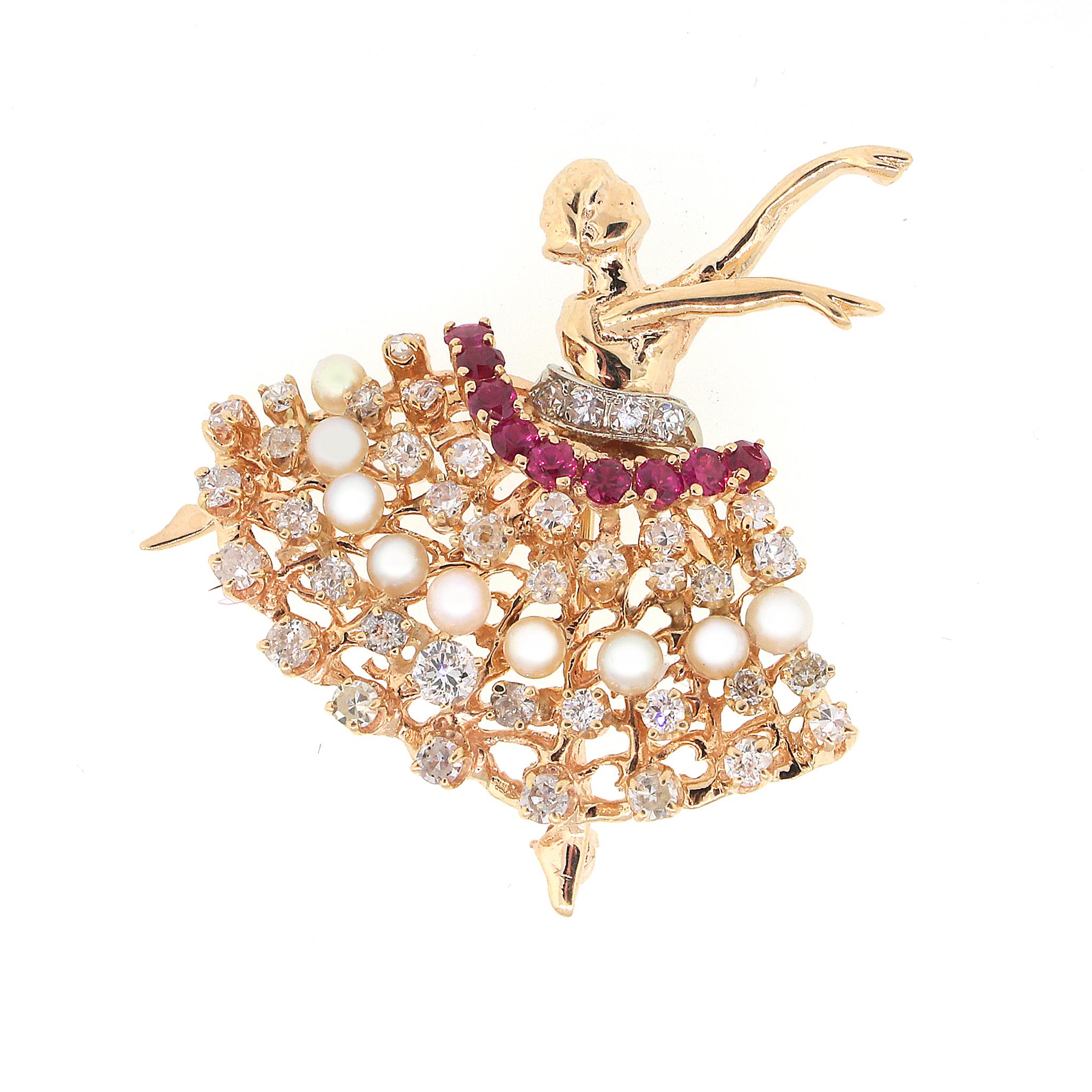 Round Cut Whimsical Ballerina Pin For Sale