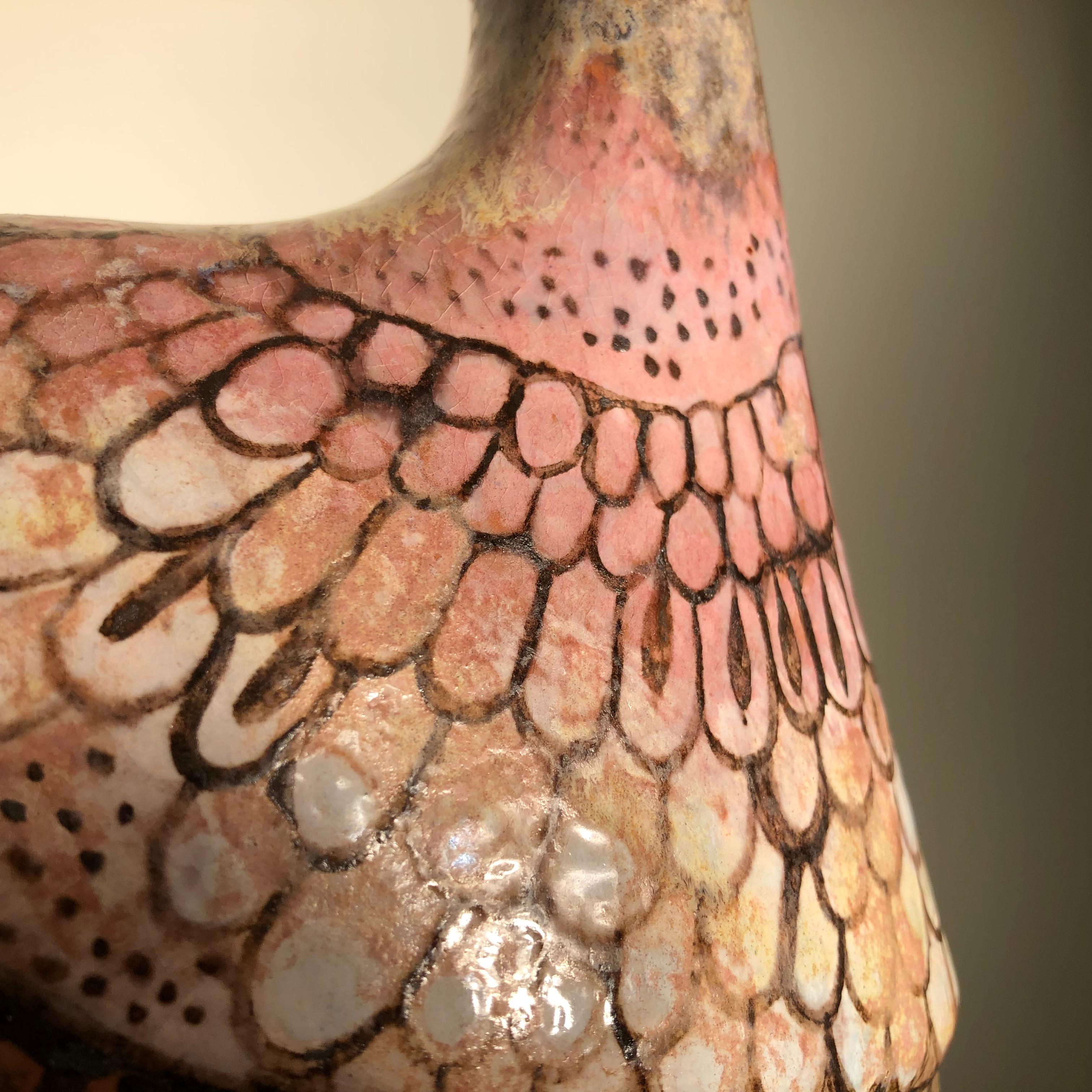 Whimsical Big Rose Bird Sculpture Hand Painted by Eva Fritz-Lindner 3
