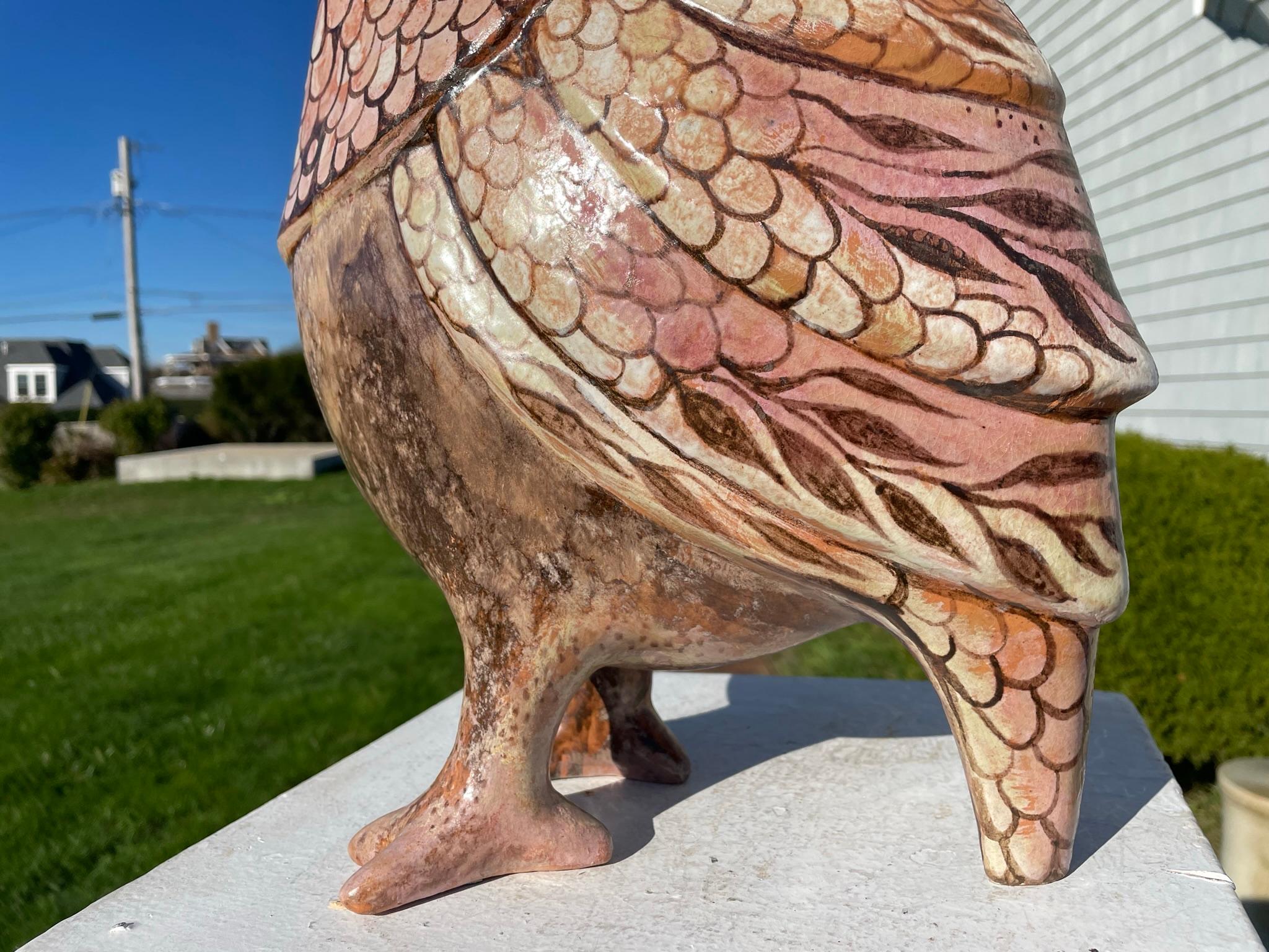 Whimsical Big Rose Bird Sculpture Hand Painted by Eva Fritz-Lindner In Good Condition For Sale In South Burlington, VT