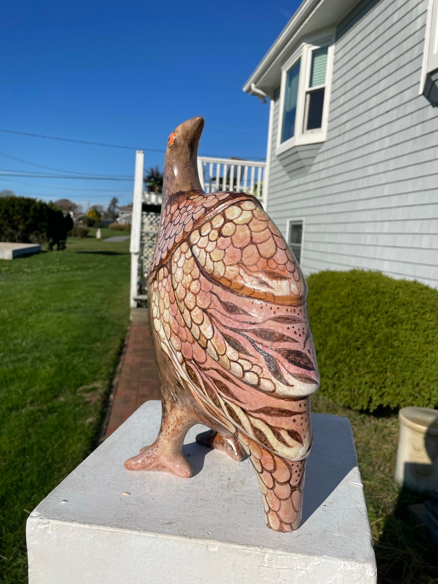 20th Century Whimsical Big Rose Bird Sculpture Hand Painted by Eva Fritz-Lindner For Sale