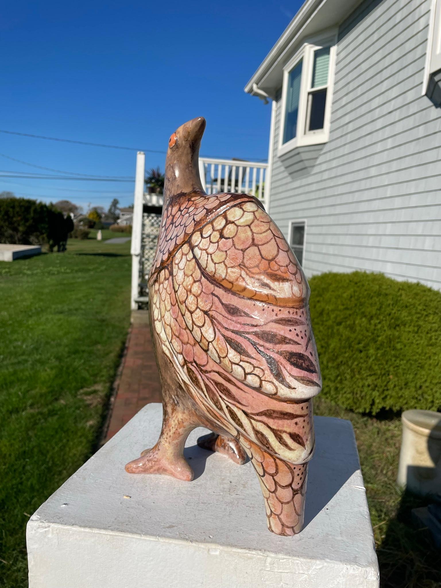 20th Century Whimsical Big Rose Bird Sculpture Hand Painted by Eva Fritz-Lindner