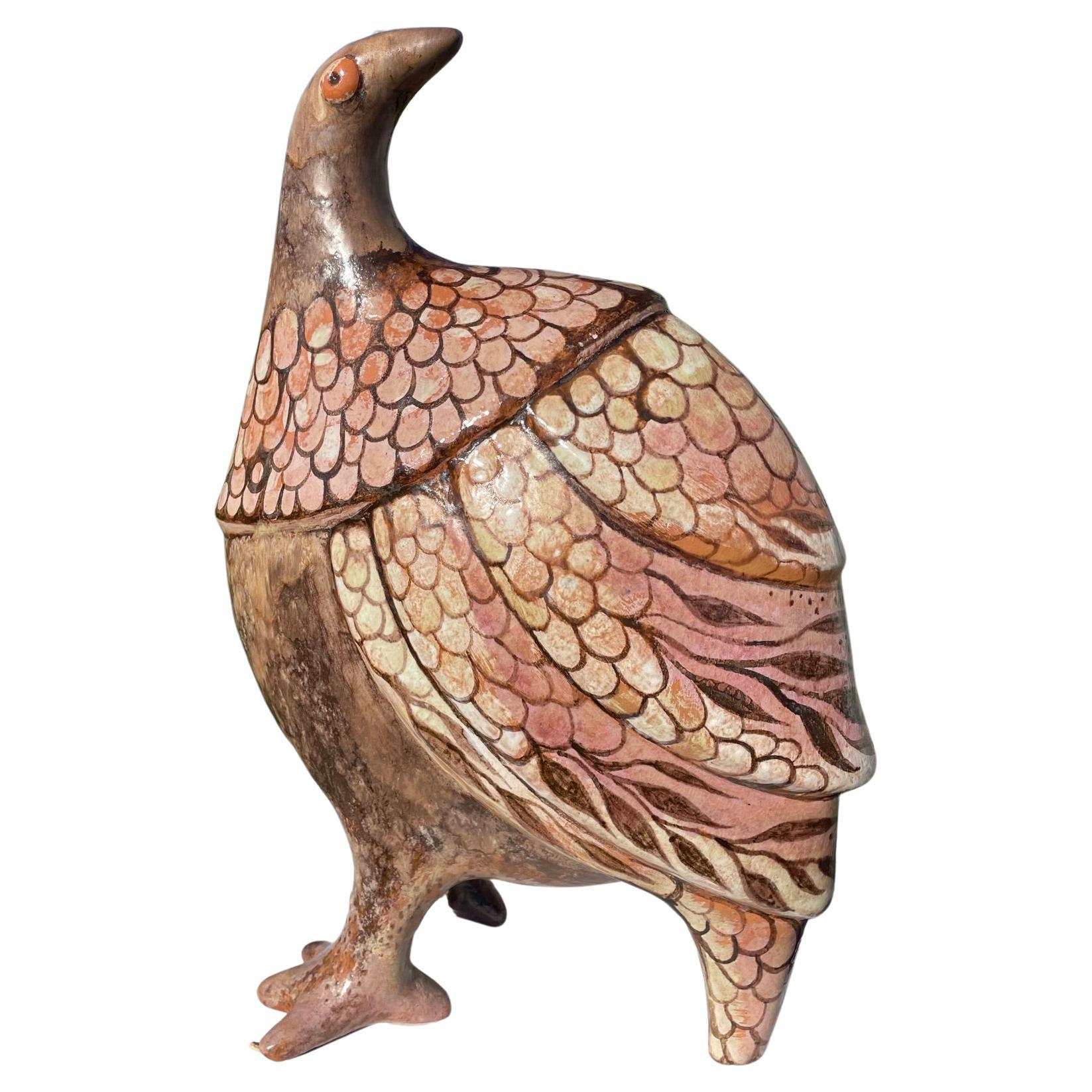 Whimsical Big Rose Bird Sculpture Hand Painted by Eva Fritz-Lindner For Sale
