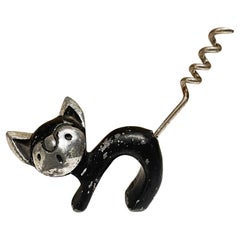 Vintage Whimsical Black Cat Wine Bottle Opener Walter Bosse for Hertha Baller 1950s