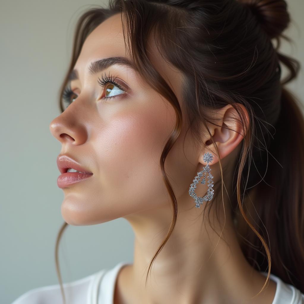 Moderno Whiting Bloom: orecchini con diamanti a forma di fiore e albero in oro bianco 14K in vendita