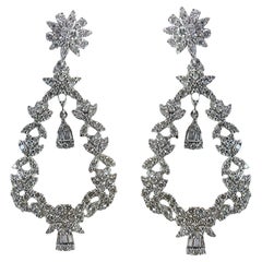 Whimsical Bloom: 14K White Gold Flower and Tree Diamond Earrings