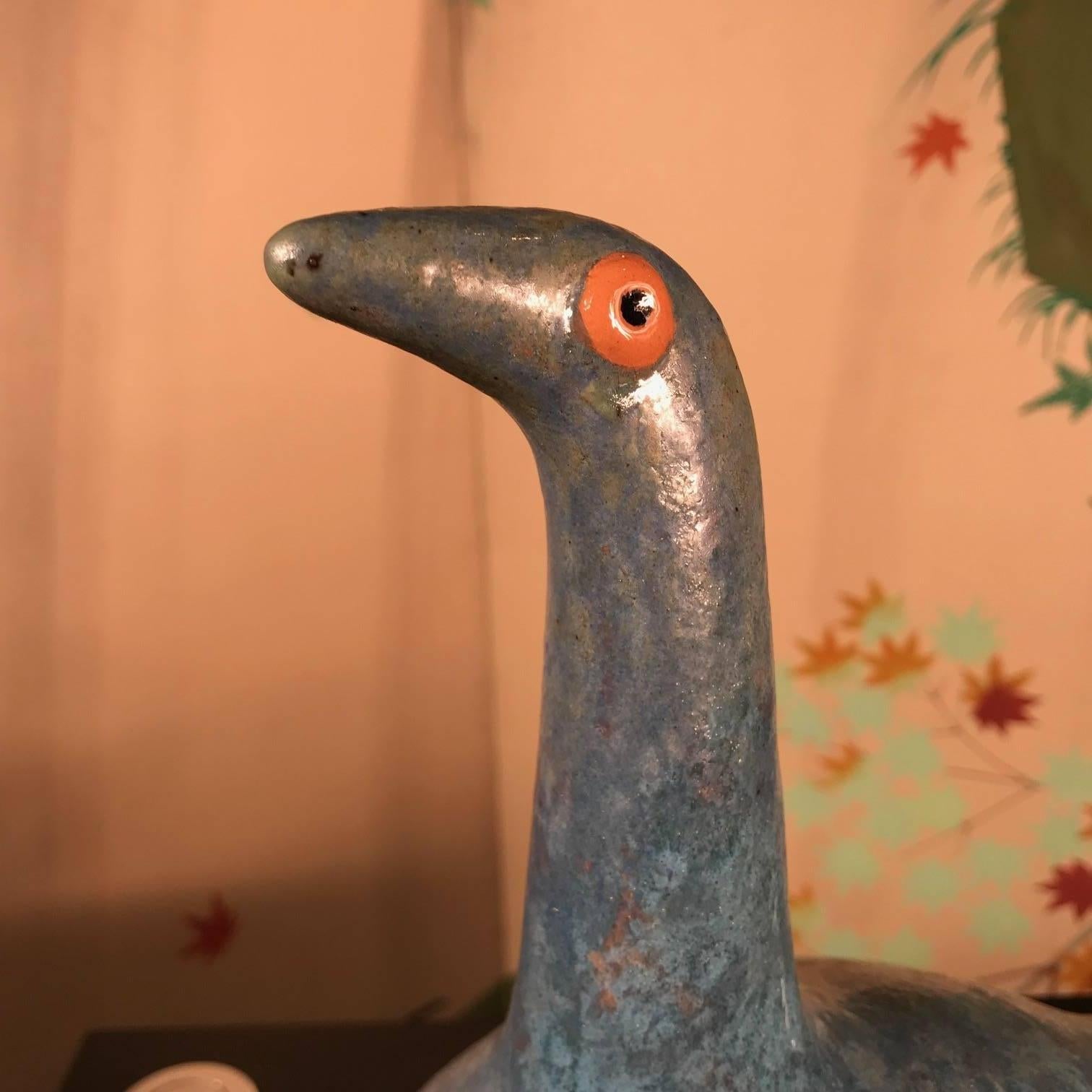German Whimsical Blue Bird Sculpture Hand-Painted by Eva Fritz-Lindner