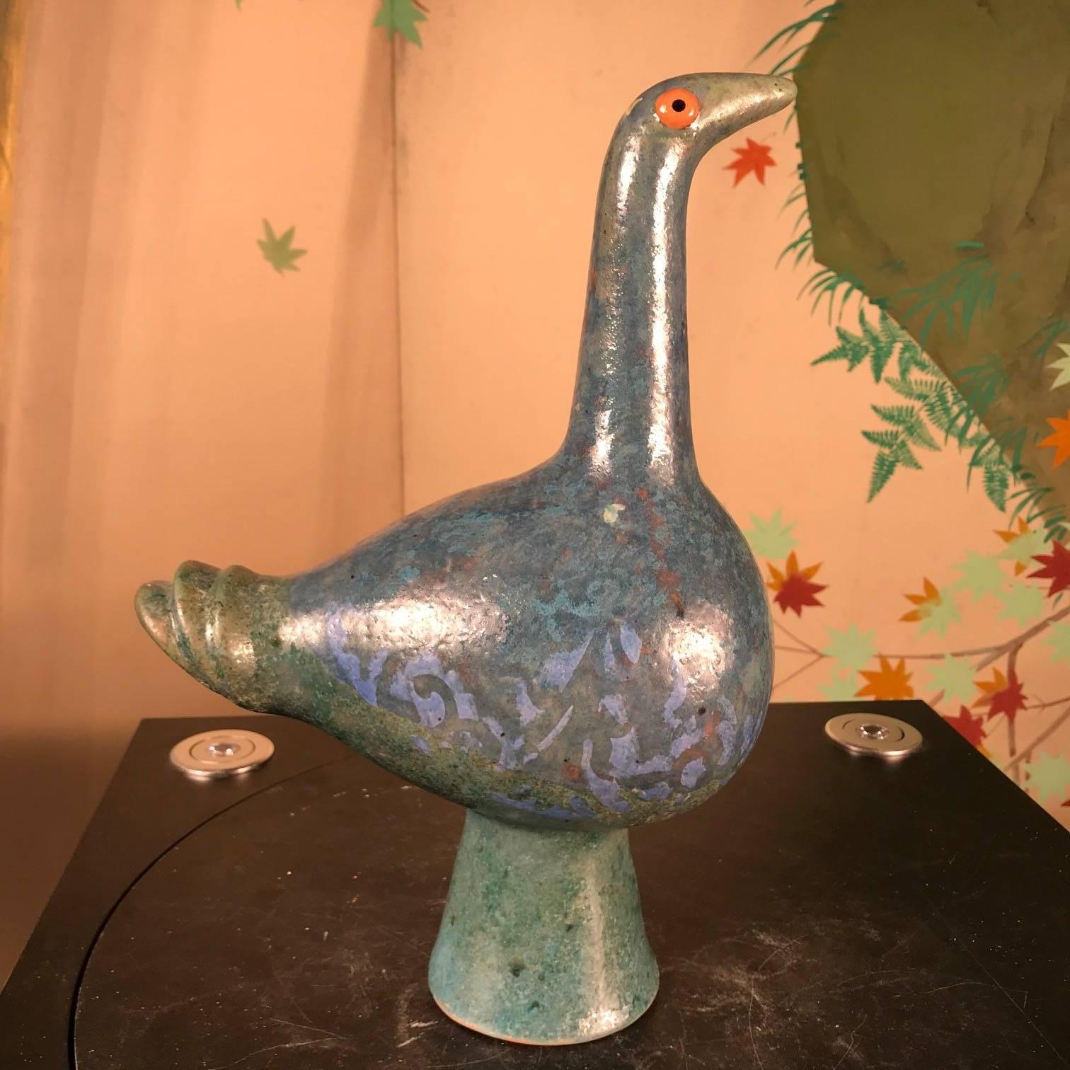 20th Century Whimsical Blue Bird Sculpture Hand-Painted by Eva Fritz-Lindner