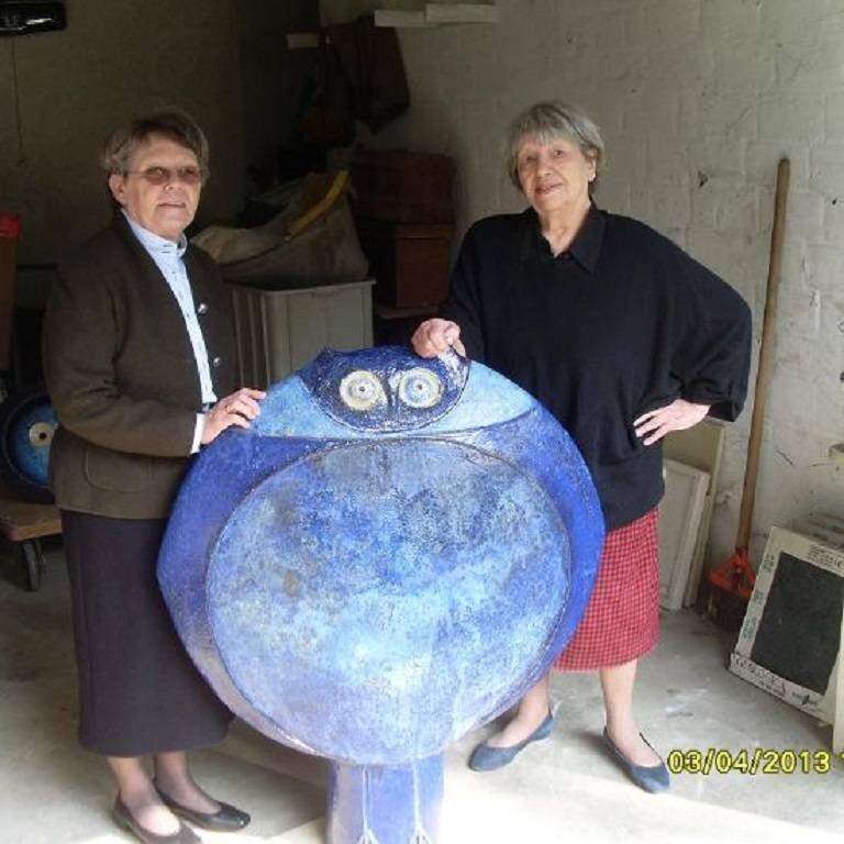 Whimsical Blue Boy and Girl Two Faced Sculpture Master Artisan Eva Fritz-Lindner 4