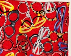 Whimsical Bold Multi-Color "Collection Of Eyewear" Silk Handkerchief
