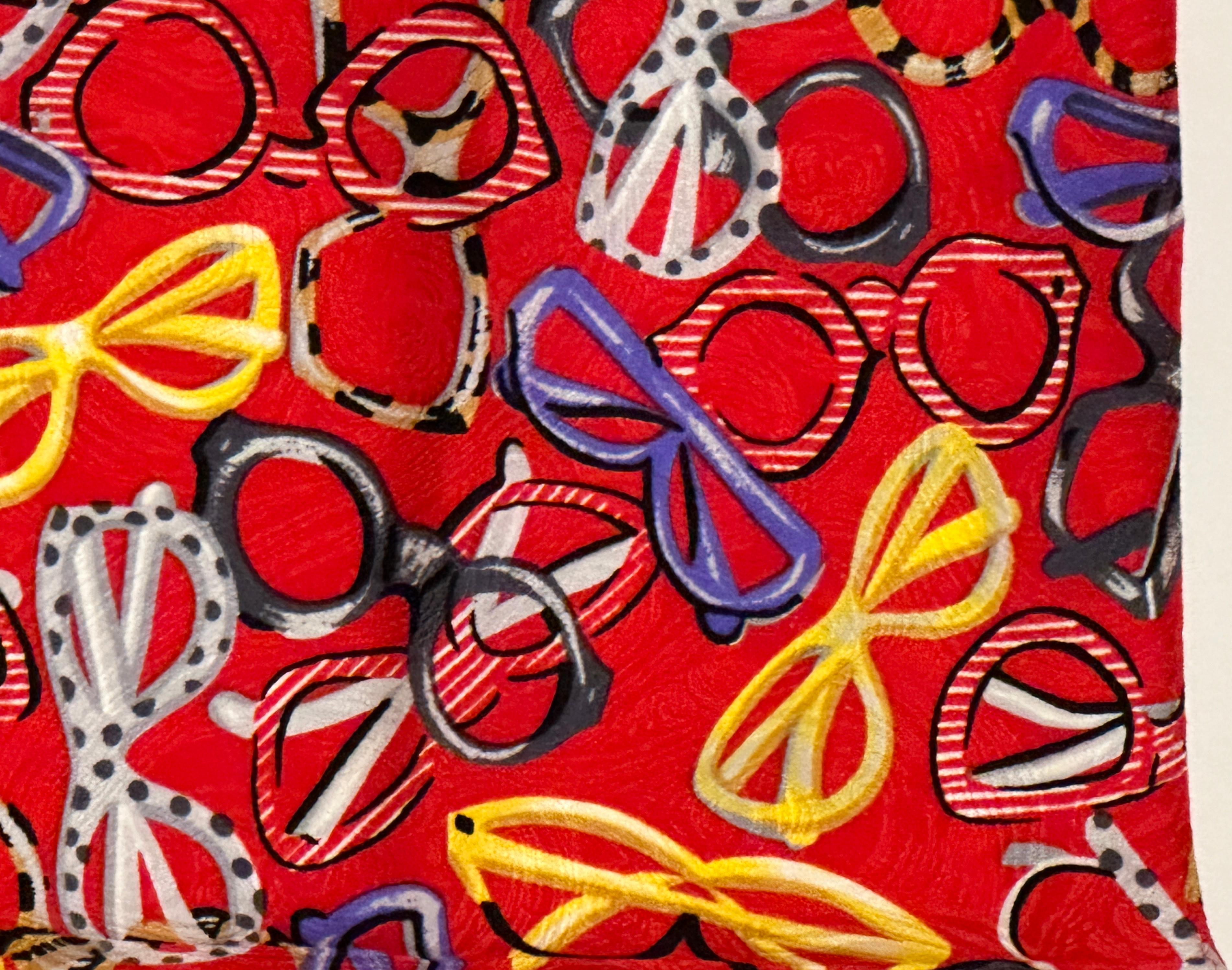 Skurrile kühne mehrfarbige „Collection Of Eyewear“ Seidenhandtasche/Taschentuch aus Seide im Zustand „Gut“ im Angebot in New York, NY