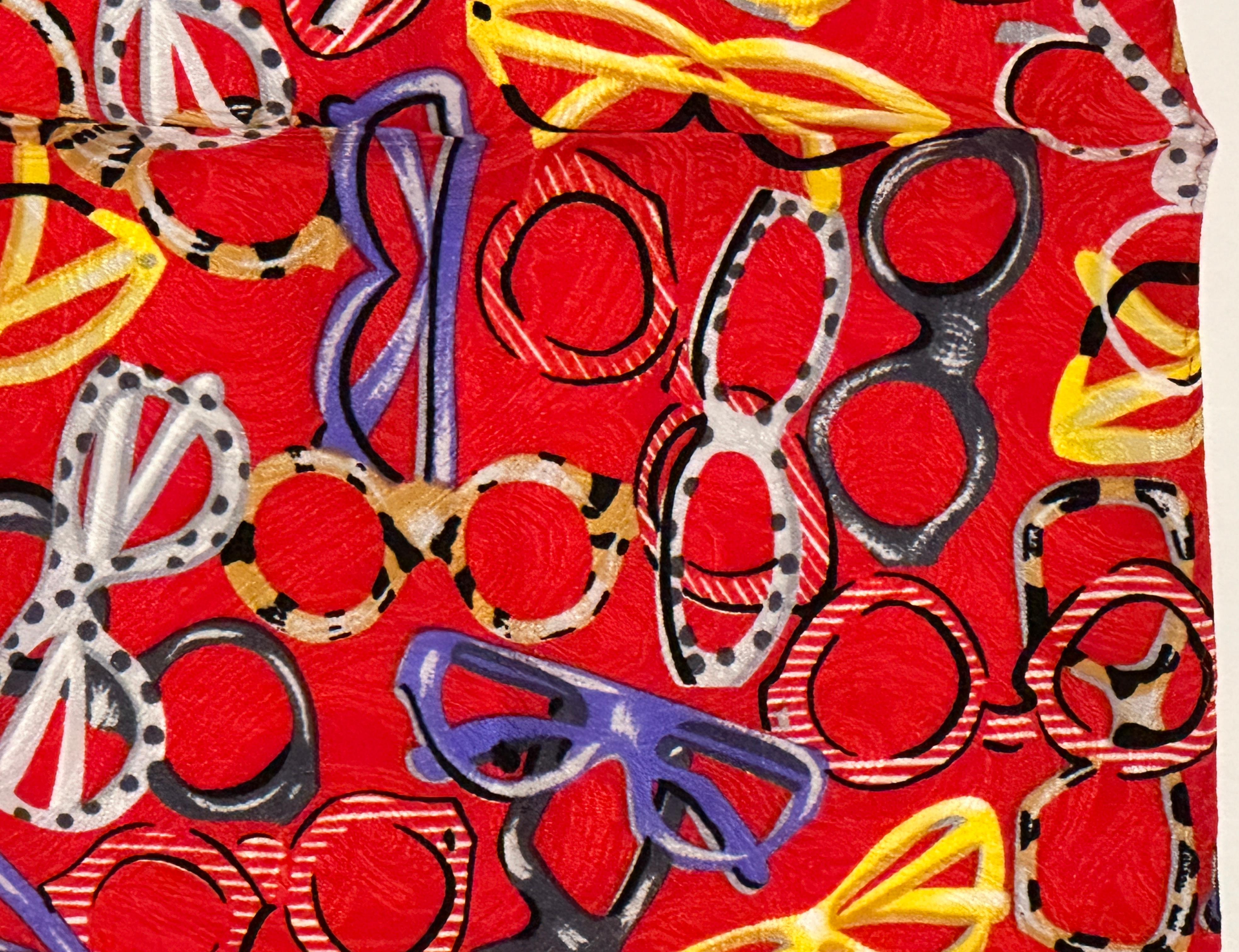 Skurrile kühne mehrfarbige „Collection Of Eyewear“ Seidenhandtasche/Taschentuch aus Seide für Damen oder Herren im Angebot