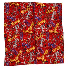 Vintage Whimsical Bold Multi-Color "Collection Of Eyewear" Silk Handkerchief
