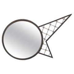 Whimsical Brass 
Blackened Steel Shooting Star Mirror, France 1950
s