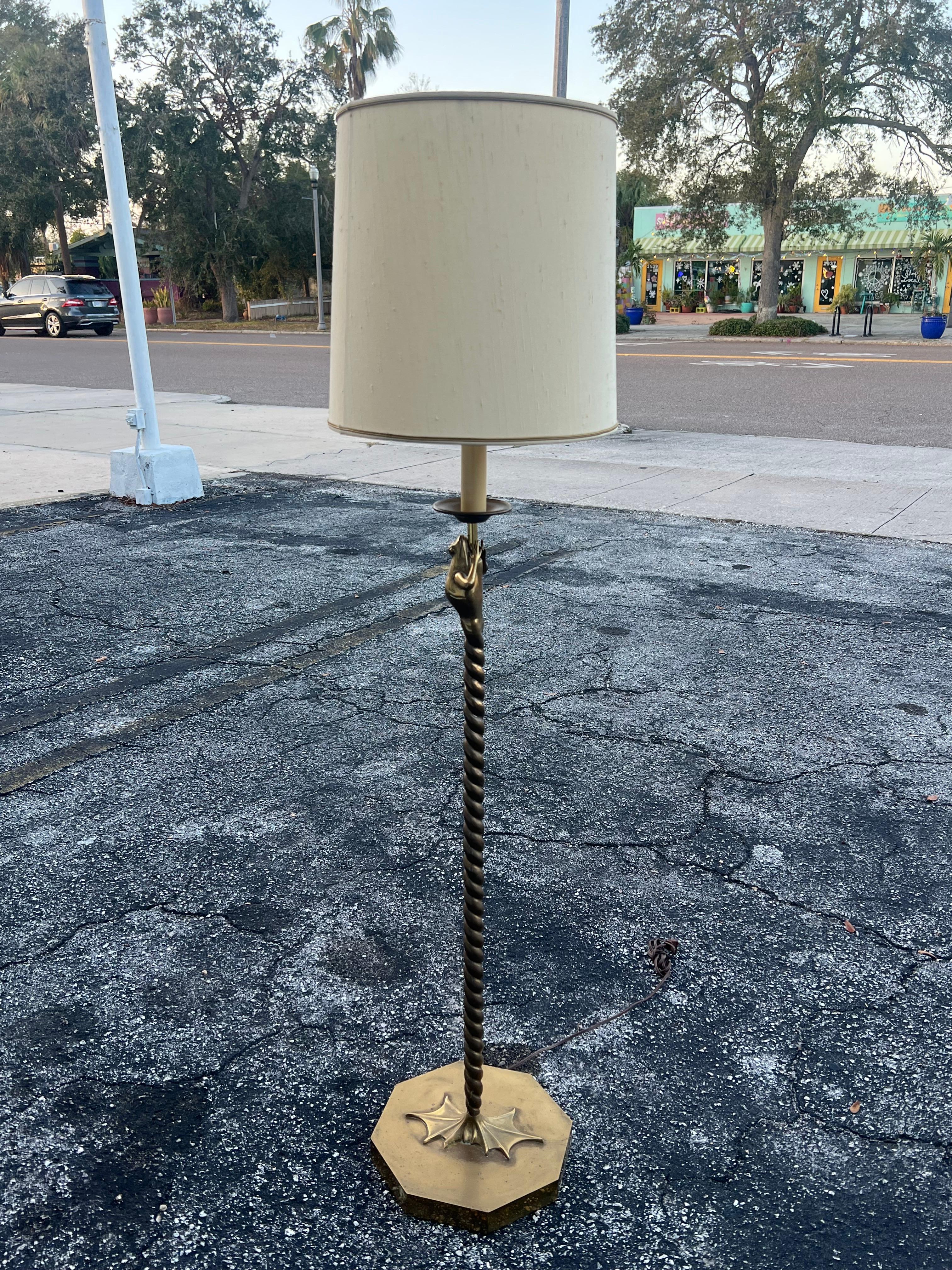 An unusual floor lamp by Chapman, circa 1979. Bronze/brass finish, whimsical frog design. Heavy and well made.