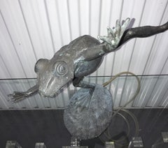 Vintage Bronze Frog Fountain, Whimsical Design, 1950s Garden Decor