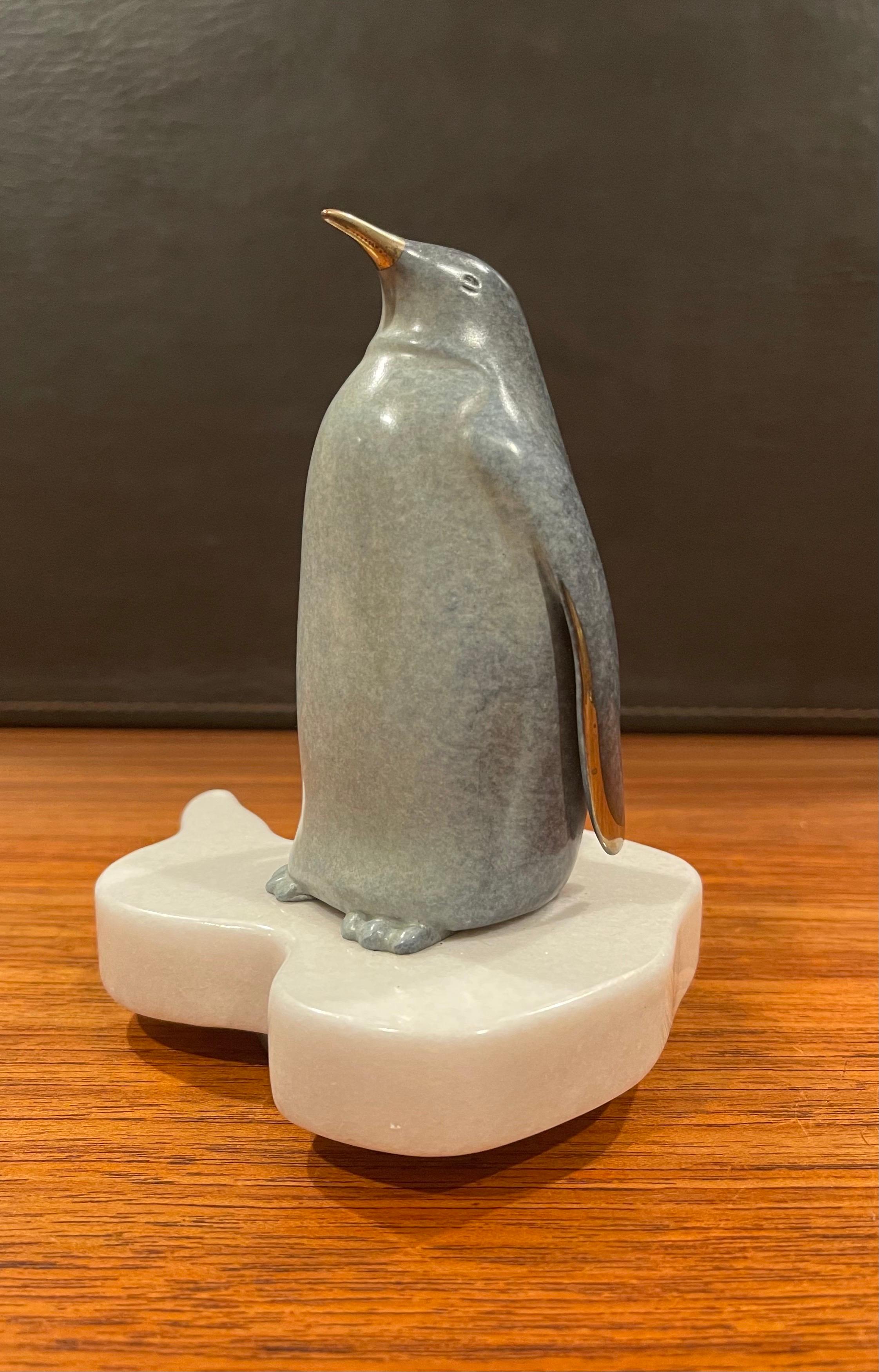 Whimsical Bronze Penguin Sculpture on Rotating Marble Base by Scott Hanson 4