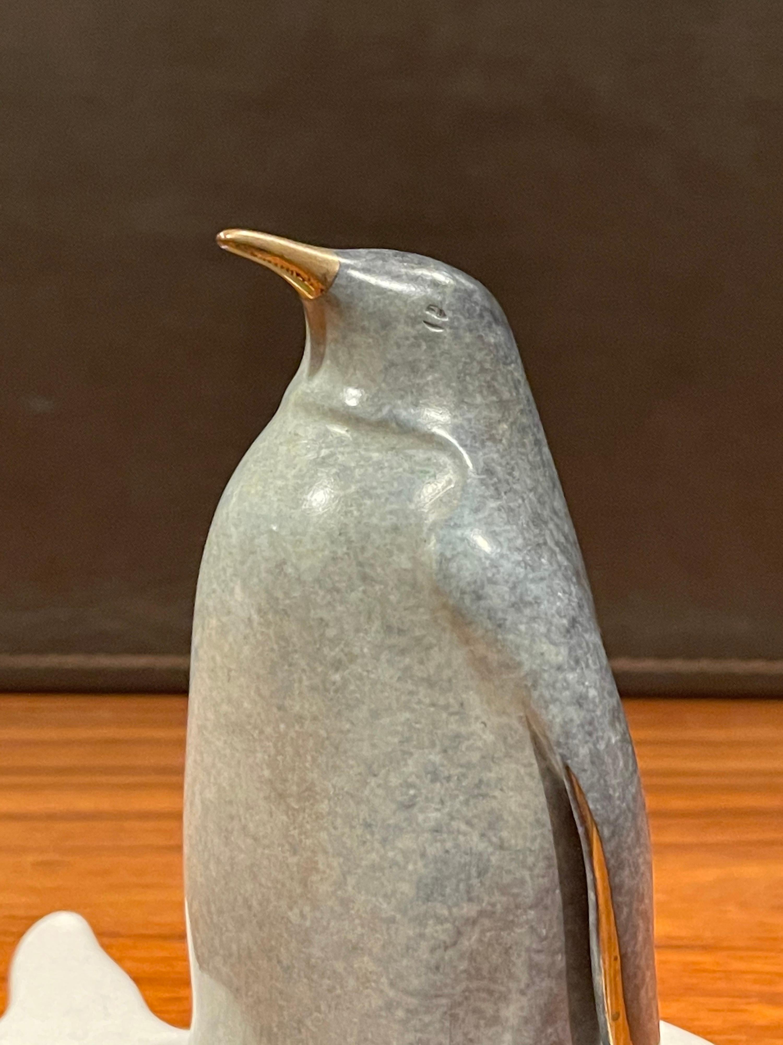 20th Century Whimsical Bronze Penguin Sculpture on Rotating Marble Base by Scott Hanson